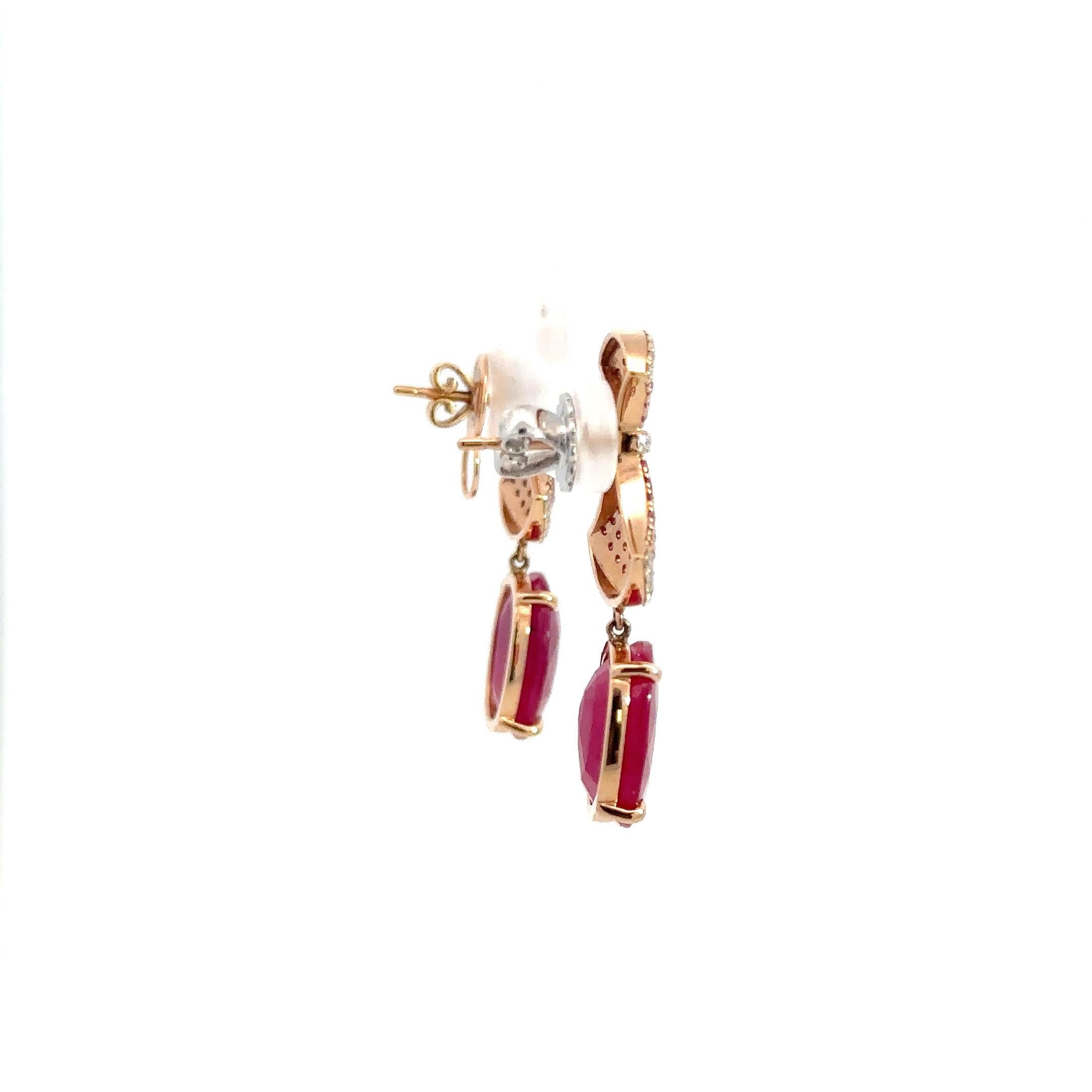 Dangle Pink Sapphire Ruby Diamond 18K Rose Gold Exclusive Earrings For Her For Sale 6
