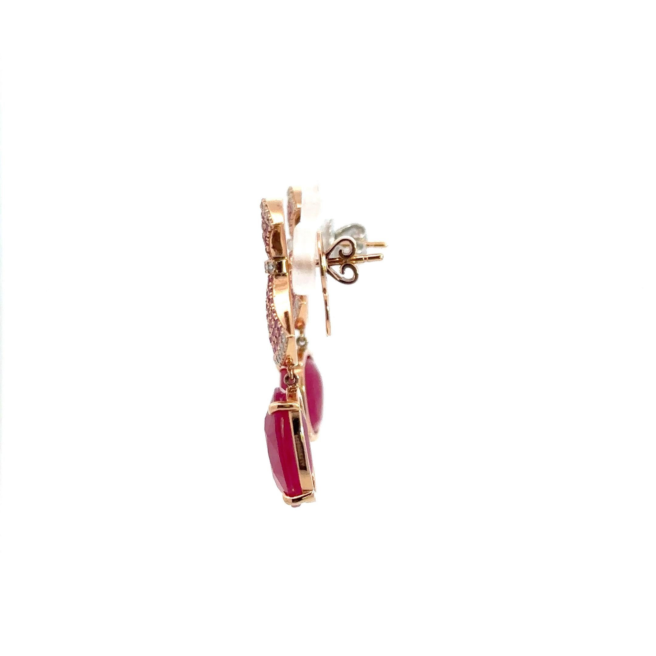 Dangle Pink Sapphire Ruby Diamond 18K Rose Gold Exclusive Earrings For Her For Sale 8