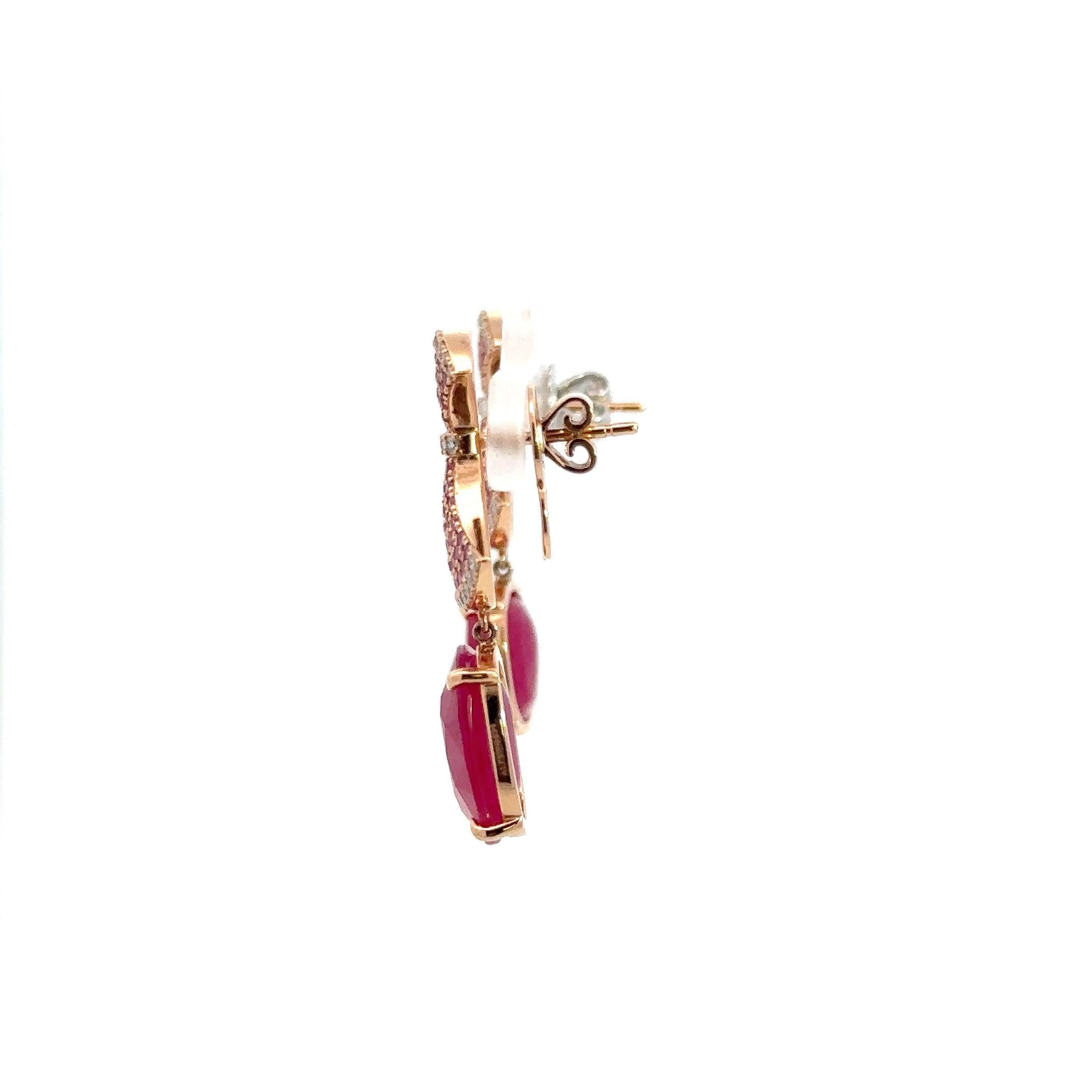 Dangle Pink Sapphire Ruby Diamond 18K Rose Gold Exclusive Earrings For Her For Sale 7