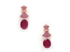 Dangle Pink Sapphire Ruby Diamond 18K Rose Gold Exclusive Earrings For Her