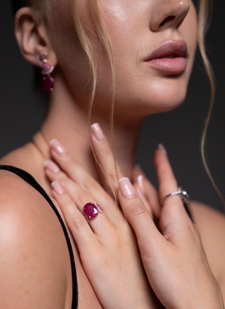 Dangle Pink Sapphire Ruby Diamond 18K Rose Gold Exclusive Earrings For Her For Sale 1
