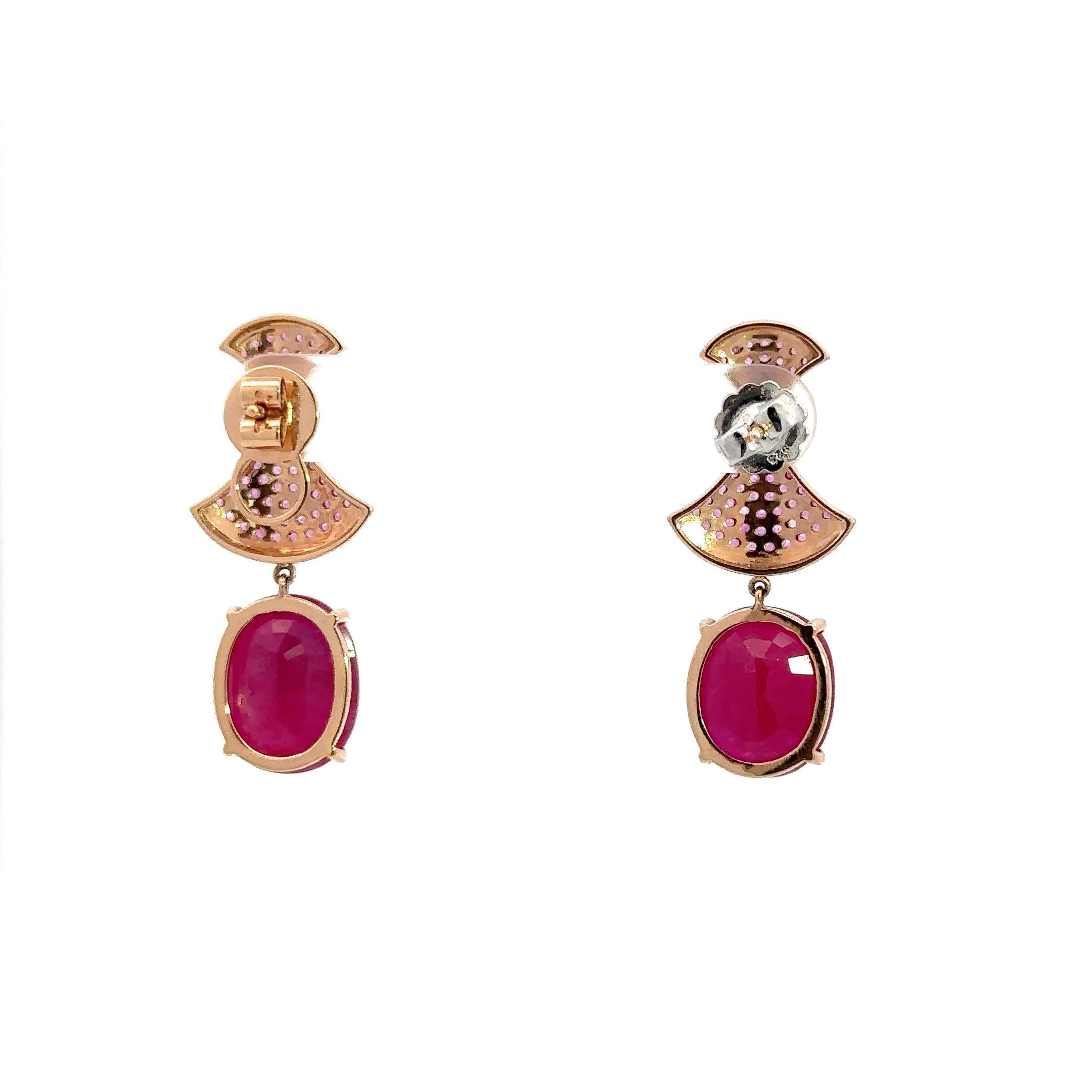 Dangle Pink Sapphire Ruby Diamond 18K Rose Gold Exclusive Earrings For Her For Sale 3