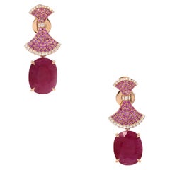 Dangle Pink Sapphire Ruby Diamond 18K Rose Gold Exclusive Earrings For Her