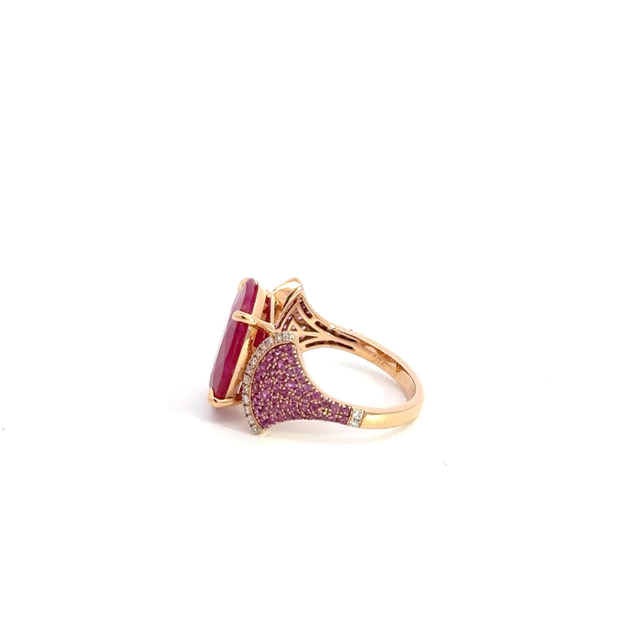 Dangle Ruby Dimond Pink Sapphire 18K Rose Gold Exclusive Ring For Her For Sale 5