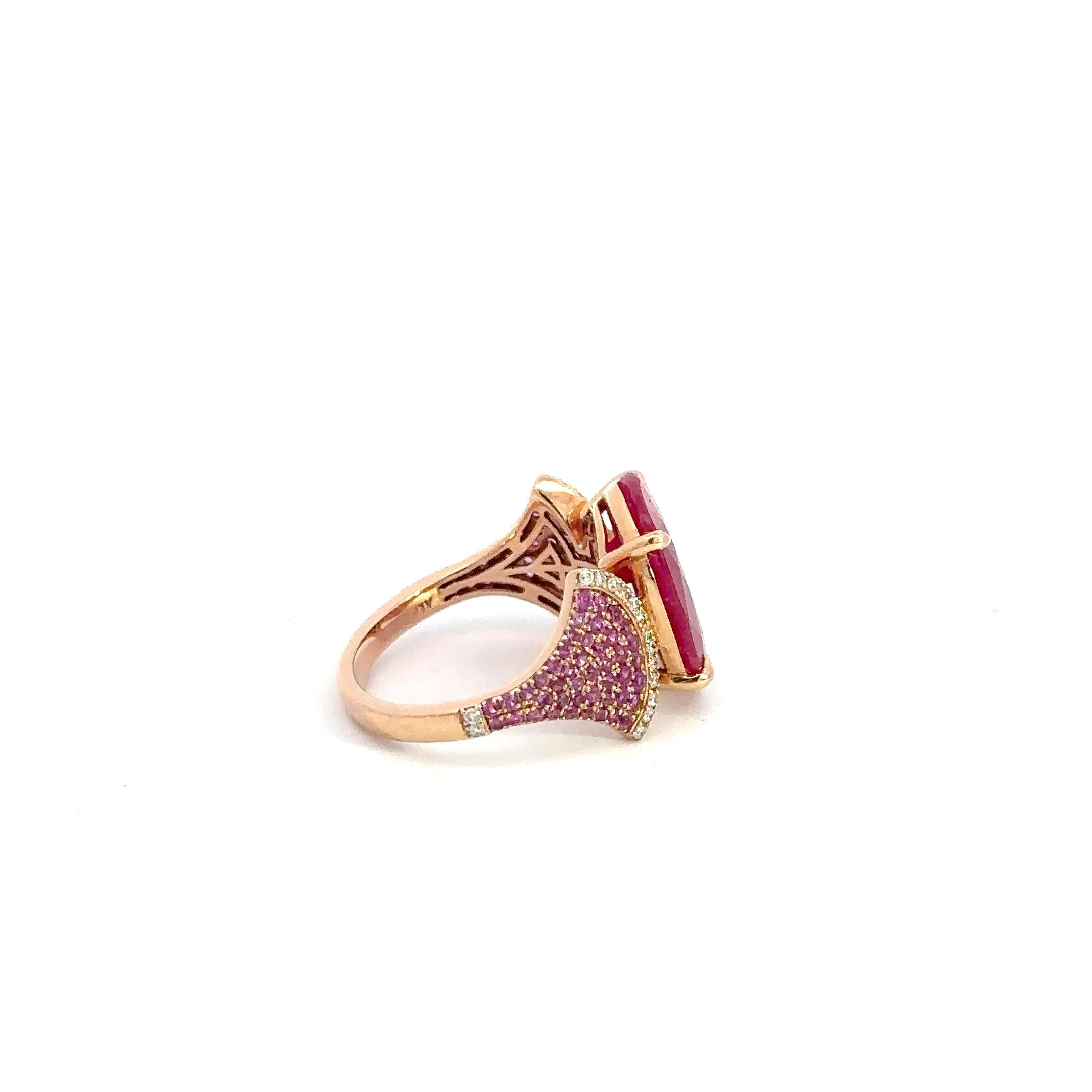 Dangle Ruby Dimond Pink Sapphire 18K Rose Gold Exclusive Ring For Her For Sale 6