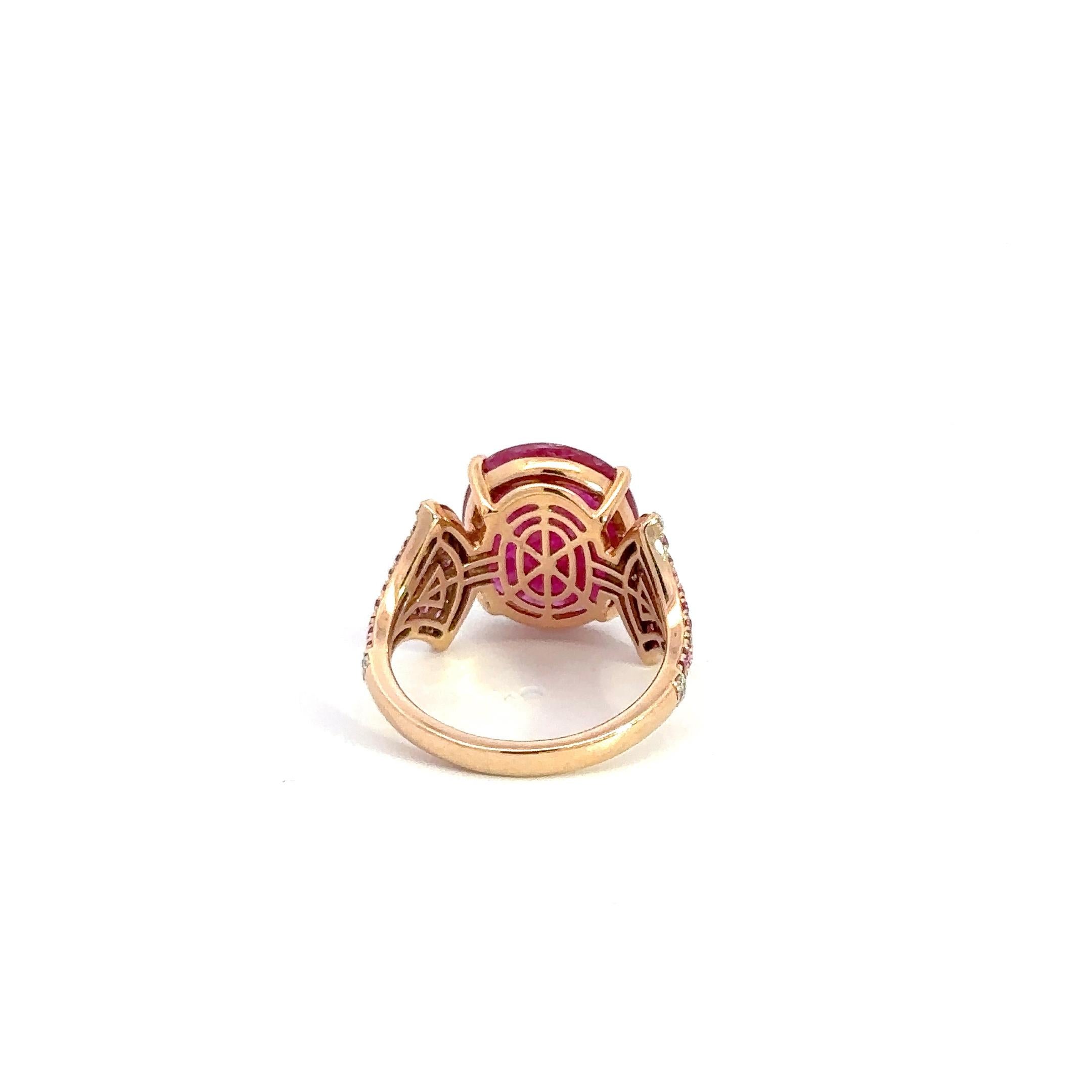 Exklusiver Ring für sie, Rubin, Diamant, rosa Saphir, 18 Karat Roségold im Angebot 4