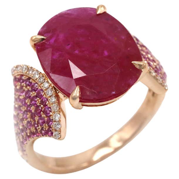 Dangle Ruby Dimond Pink Sapphire 18K Rose Gold Exclusive Ring For Her ...