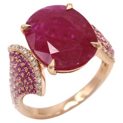 Exklusiver Ring für sie, Rubin, Diamant, rosa Saphir, 18 Karat Roségold