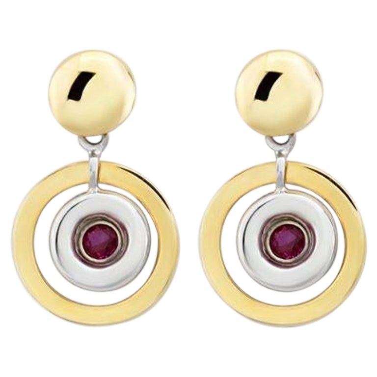 Dangle Ruby Earrings in 14K Solid Yellow Gold For Sale
