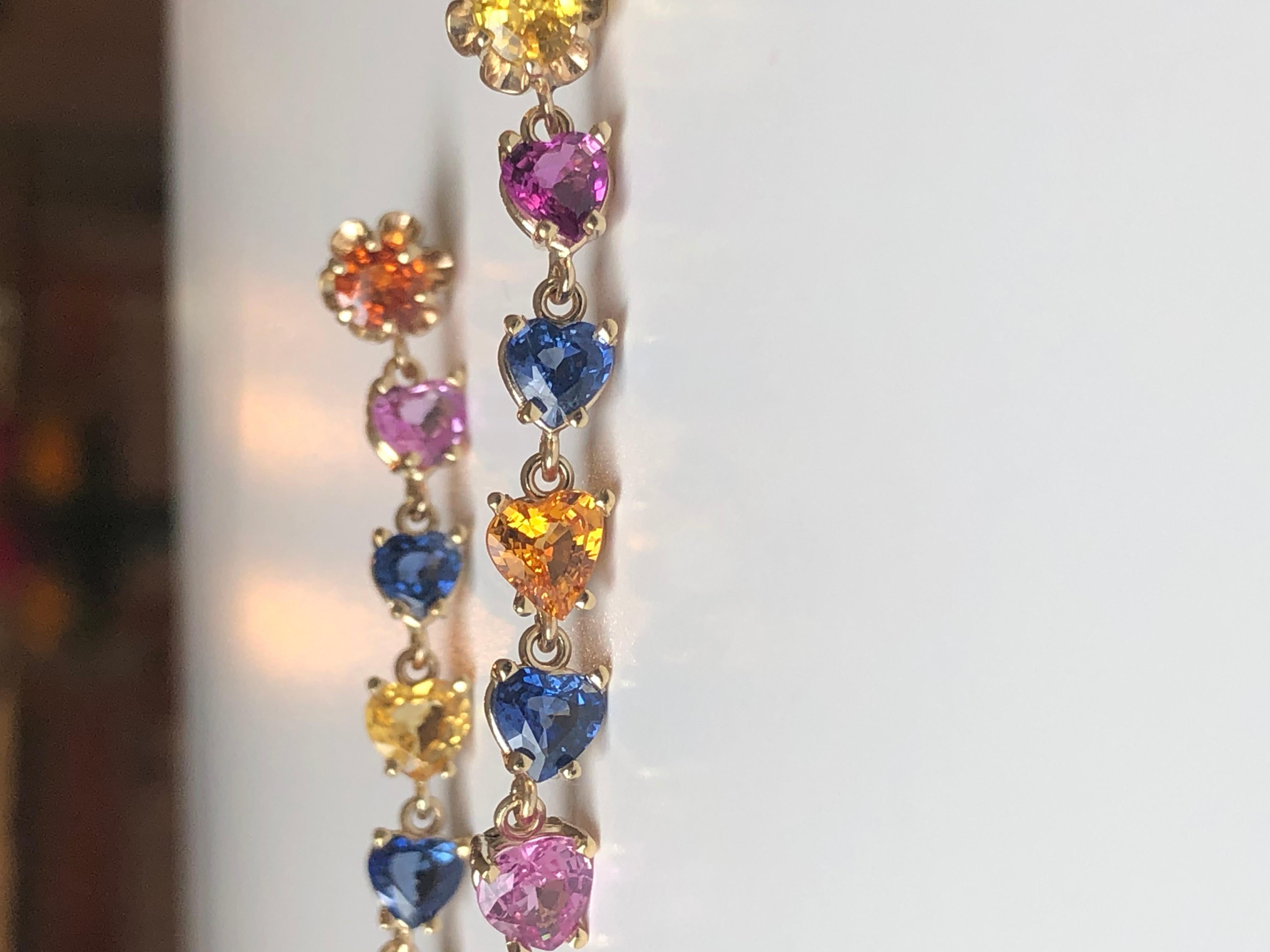 Natürliche Saphir Multi-Color Herzschliff Tropfen-Ohrringe Gold Damen im Angebot