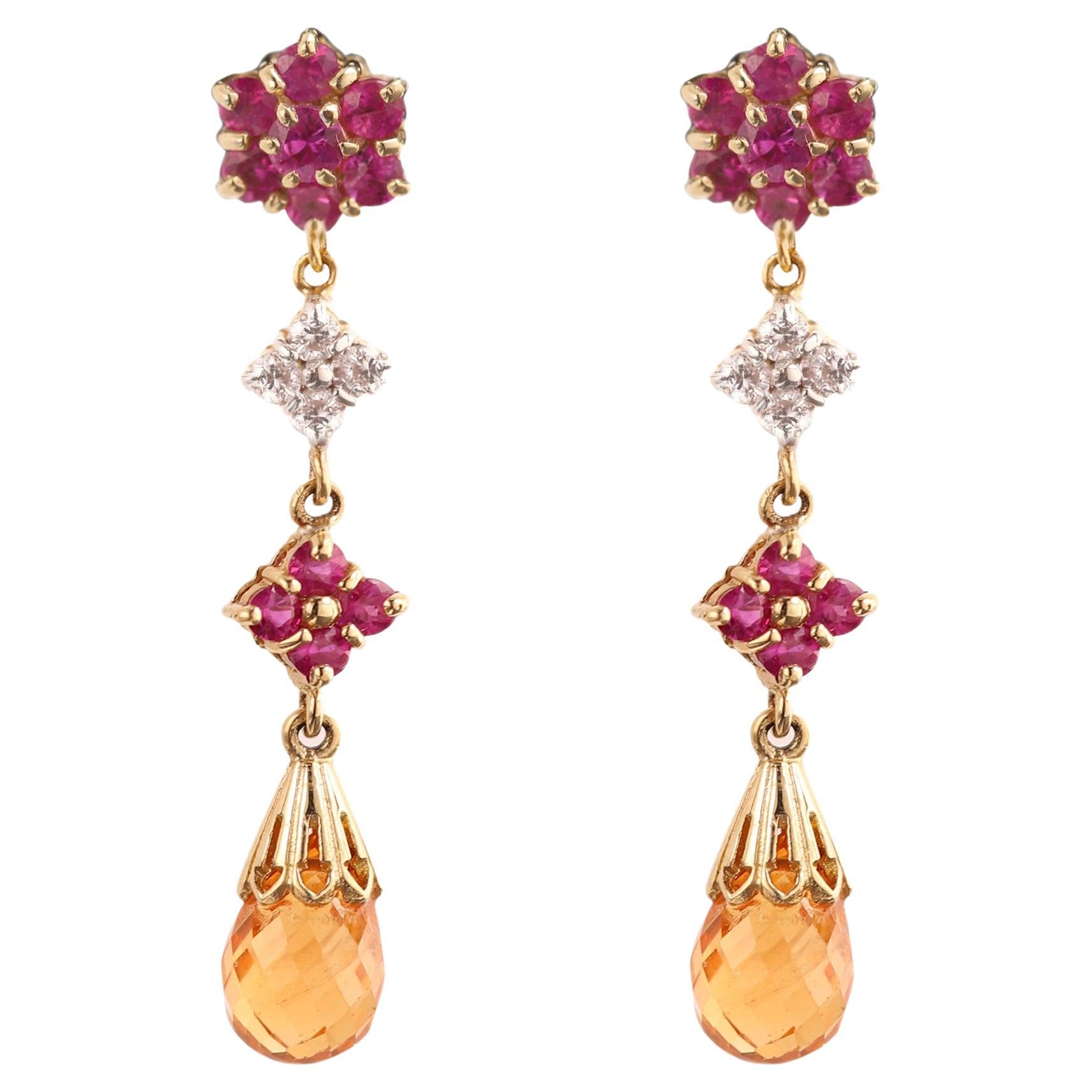 Dangle Spessartite Earrings 14 Karat Gold and Pink Sapphire