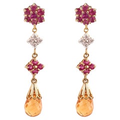 Dangle Spessartite Earrings 14 Karat Gold and Pink Sapphire