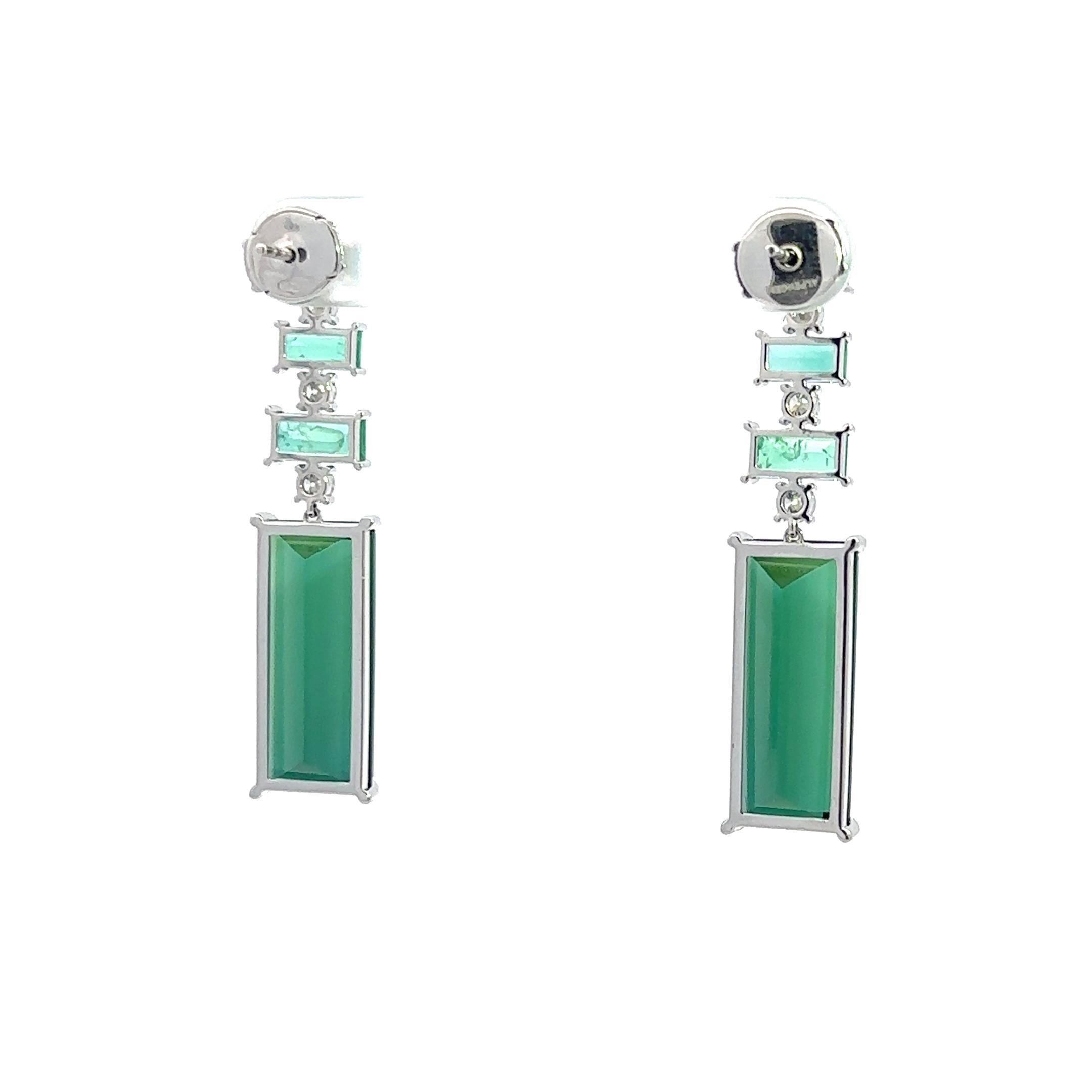 Dangle Tourmaline Emerald Diamond 18K White Gold Exclusive Earrings For Her For Sale 5