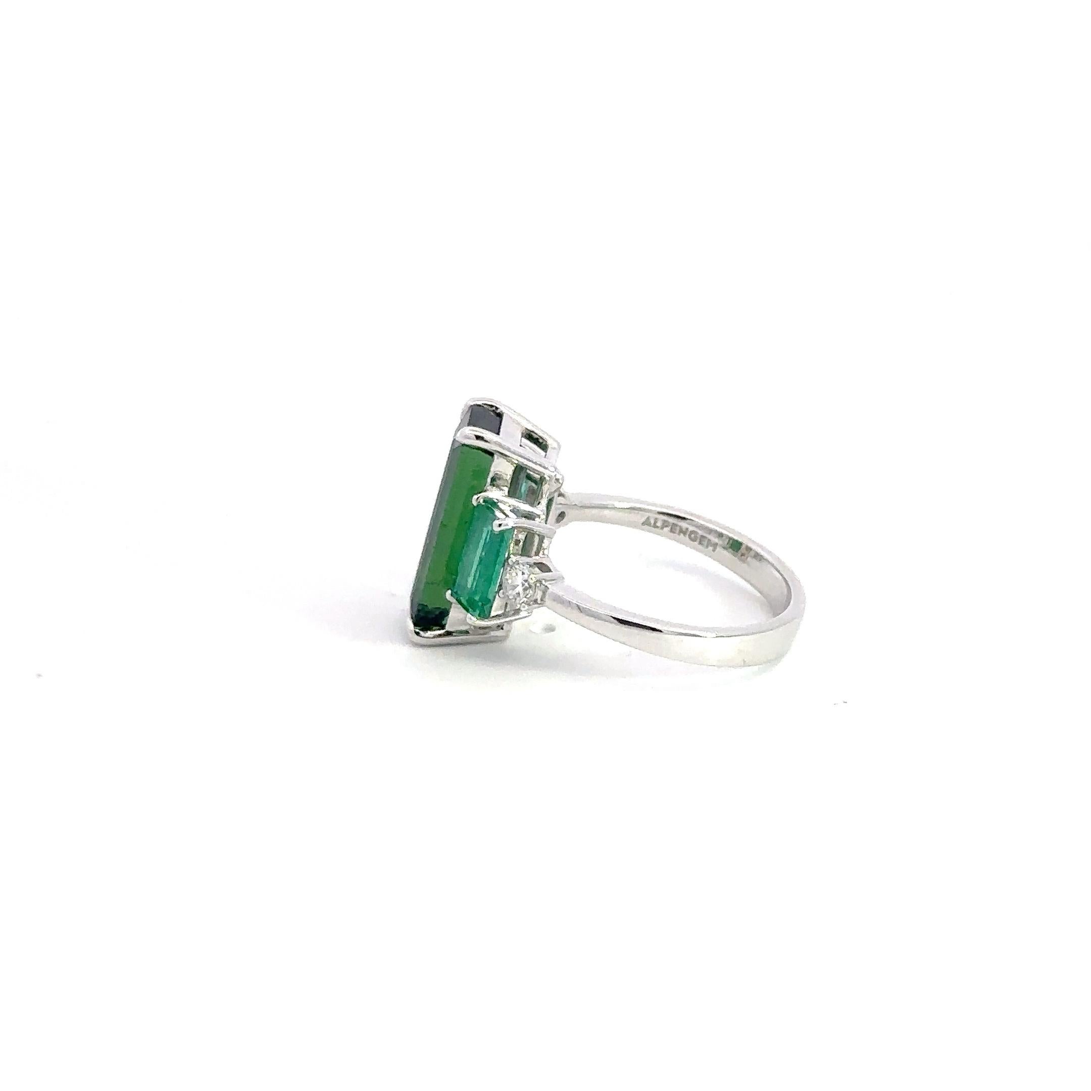 Dangle Tourmaline Emerald Diamond 18K White Gold Exclusive Earrings For Her For Sale 7
