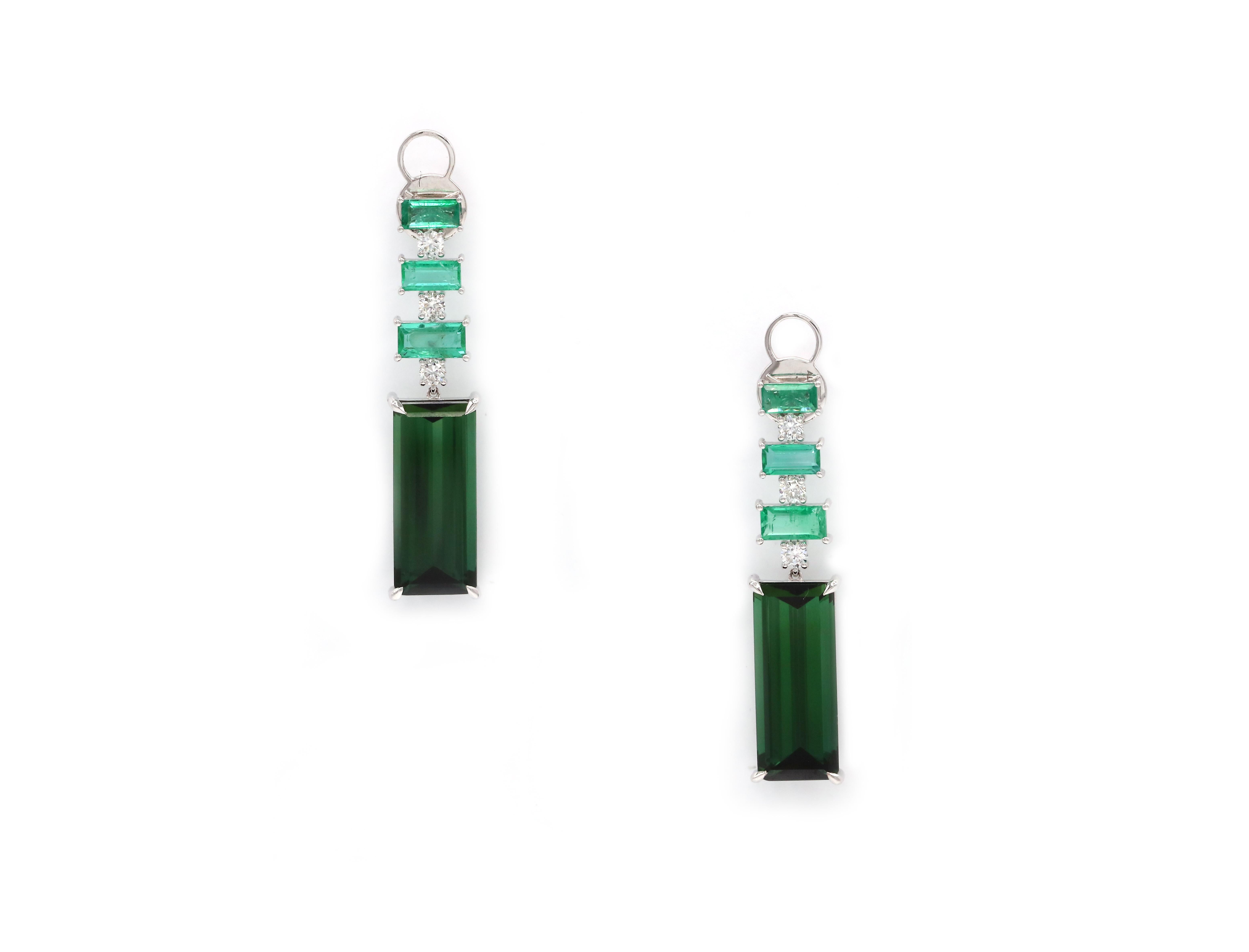 Women's Dangle Tourmaline Emerald Diamond 18K White Gold Exclusive Earrings For Her For Sale