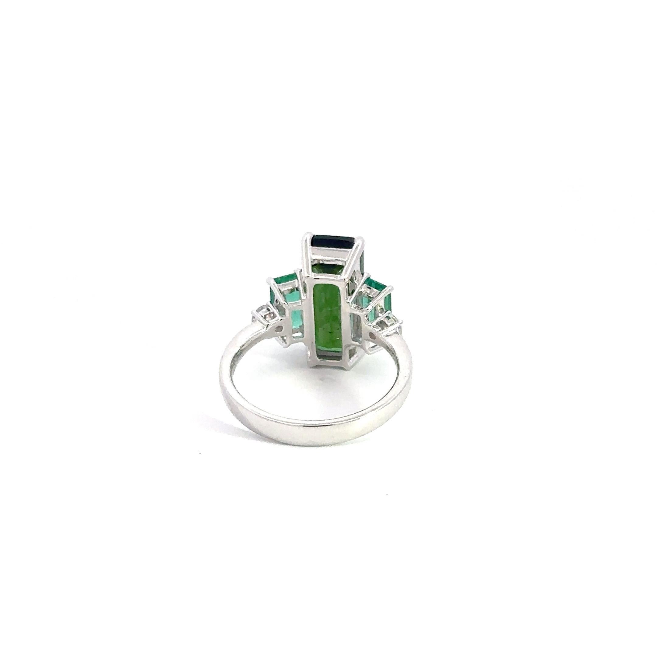 Dangle Tourmaline Emerald Diamond 18K White Gold Exclusive Earrings For Her For Sale 2