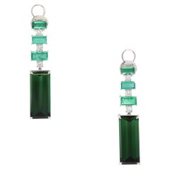 Dangle Tourmaline Emerald Diamond 18K White Gold Exclusive Earrings For Her