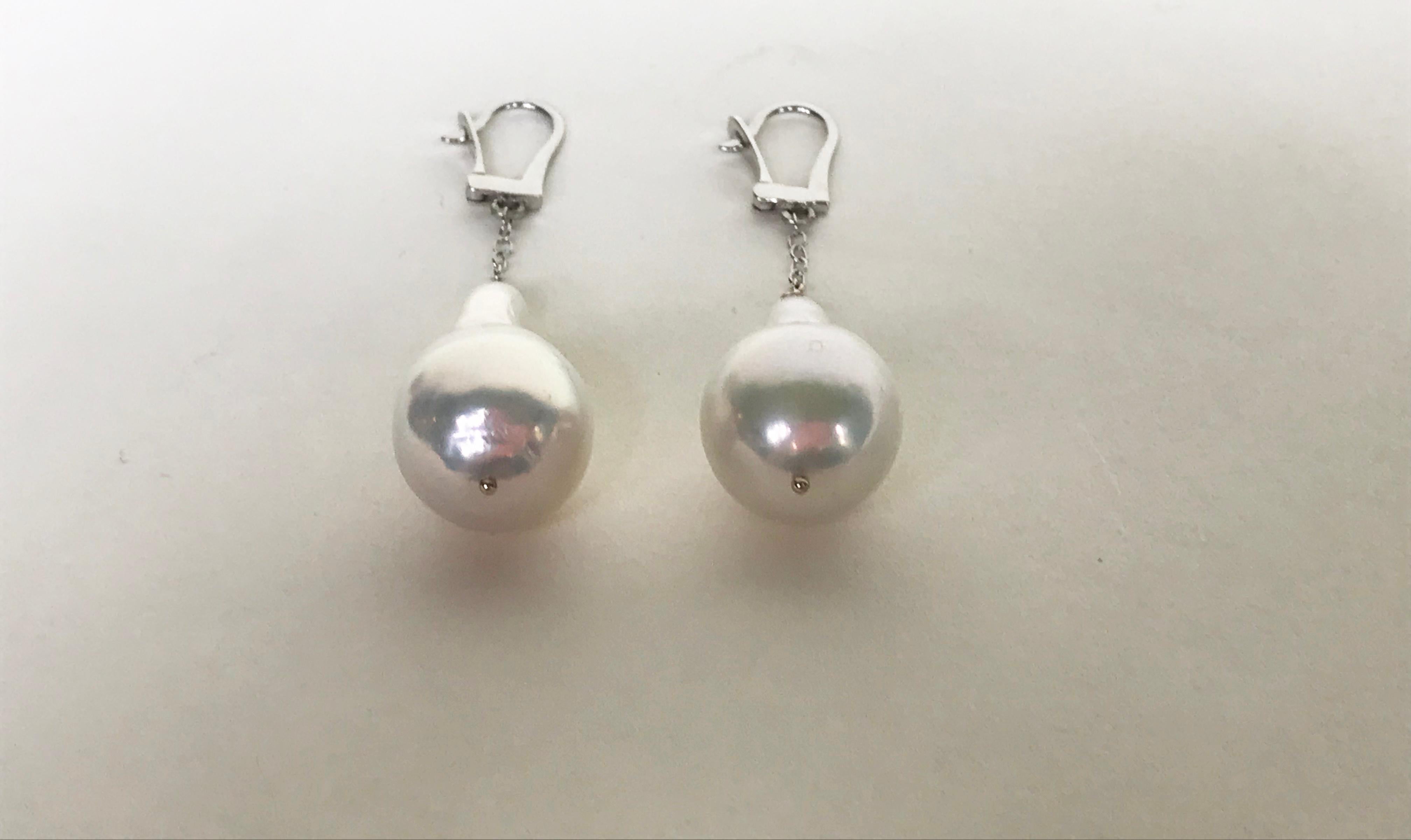 Marina J Dangle White Baroque Pearl Earrings with 14 K Gold Chain &Lever-Back 1