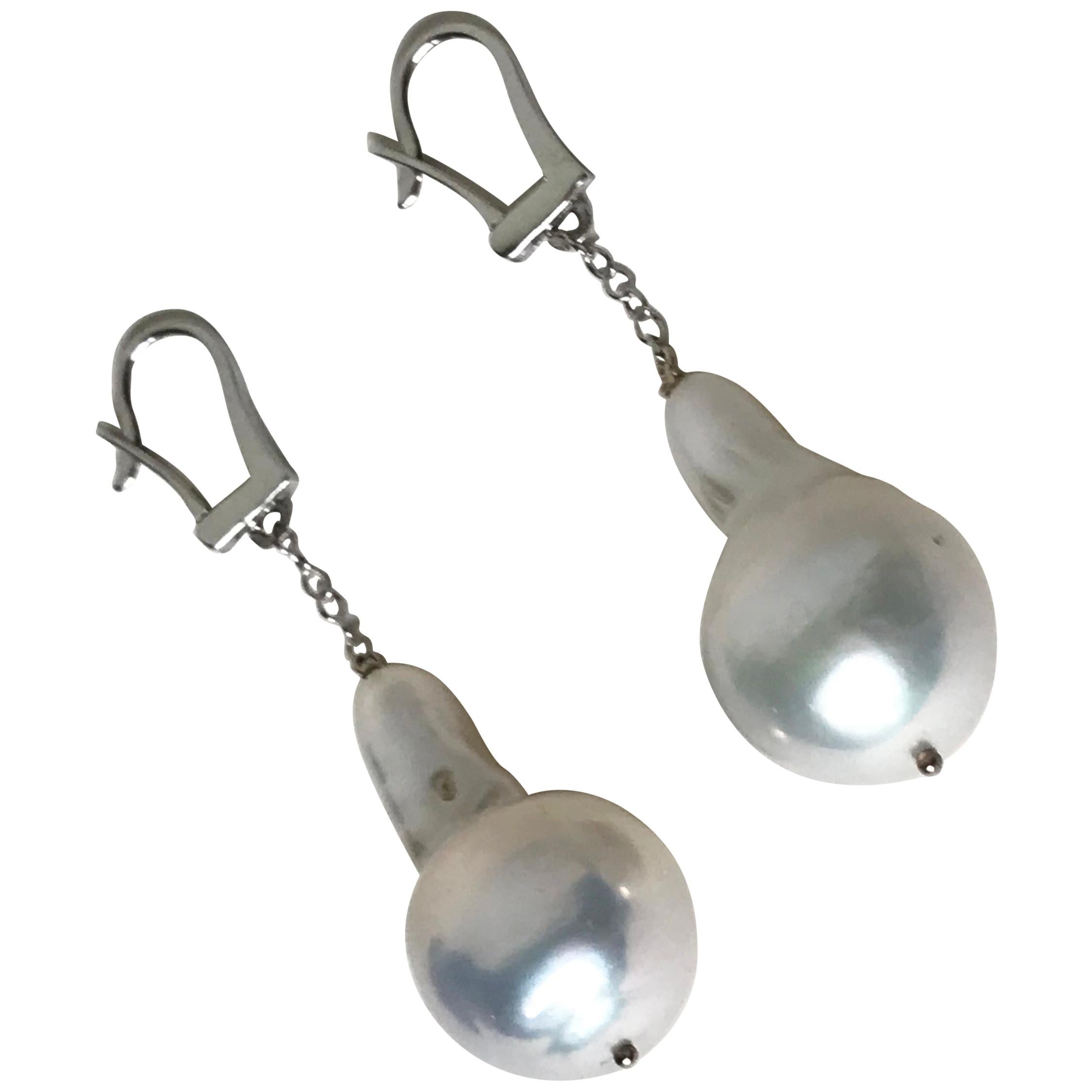 Marina J Dangle White Baroque Pearl Earrings with 14 K Gold Chain &Lever-Back