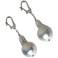 Marina J Dangle White Baroque Pearl Earrings with 14 K Gold Chain &Lever-Back