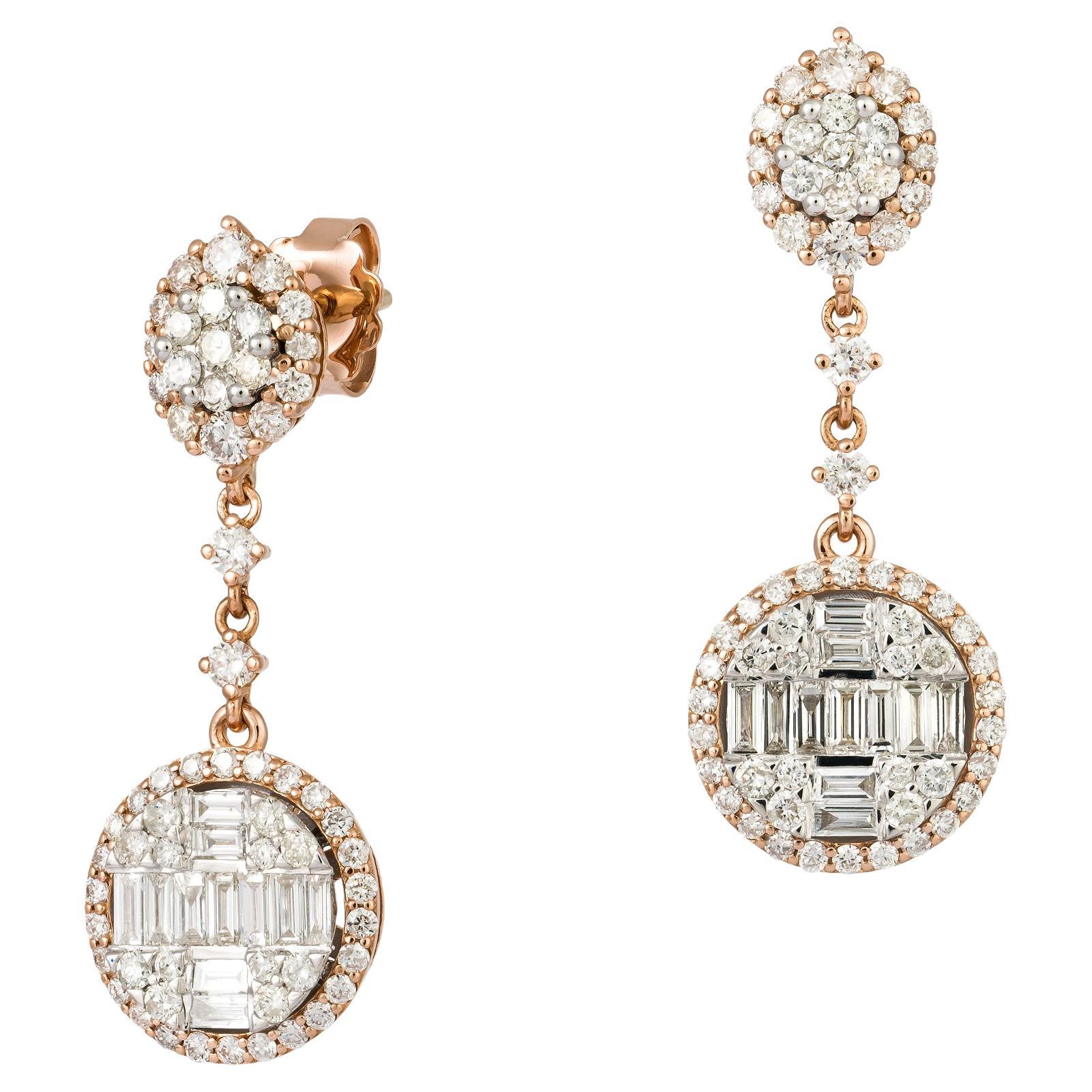 Dangle White Pink Gold 18K Earrings Diamond for Her For Sale