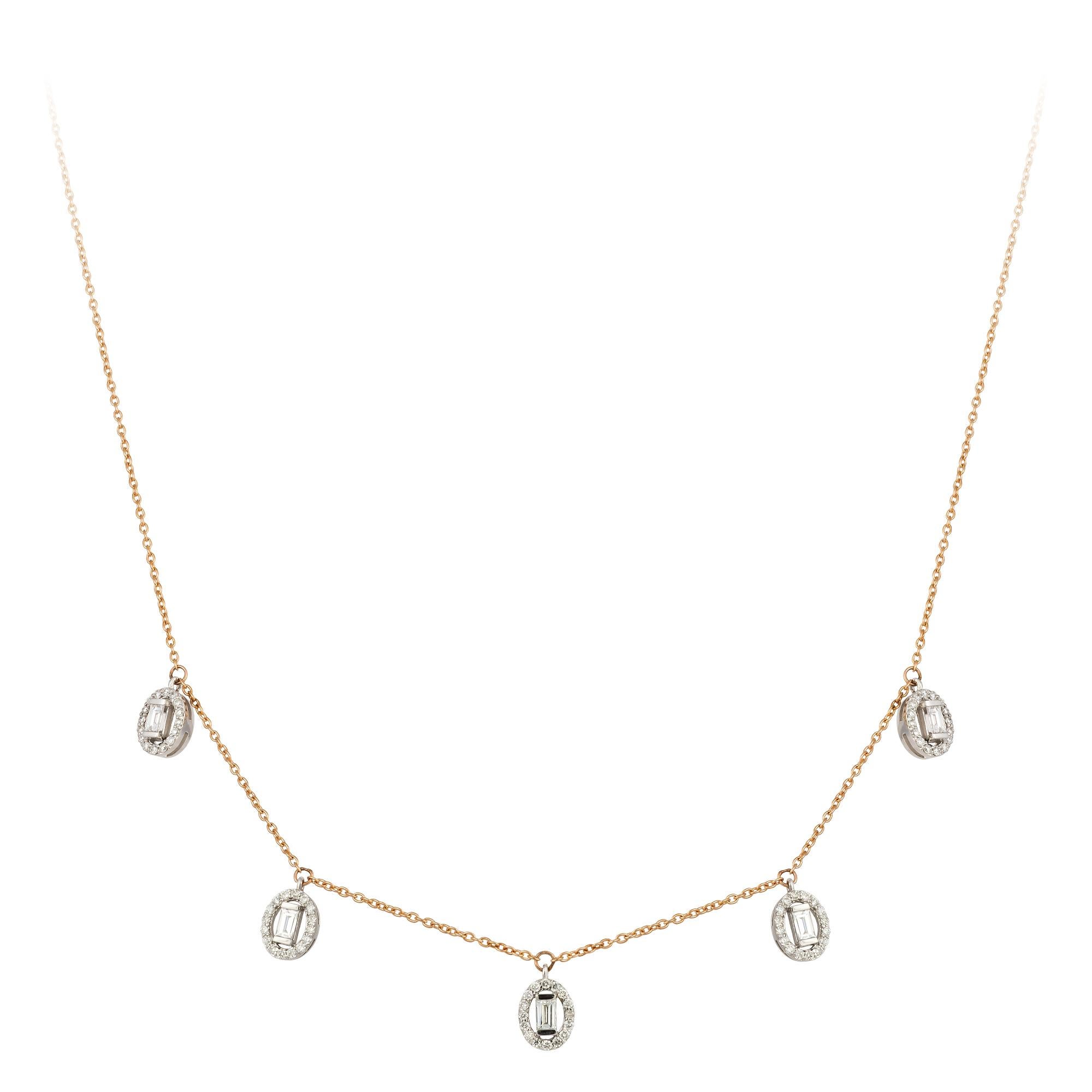 COLLANA Oro bianco/rosa 18 carati Diamante 0,48 carati/80 pezzi Baguette affusolata 0,40 carati/5 pezzi