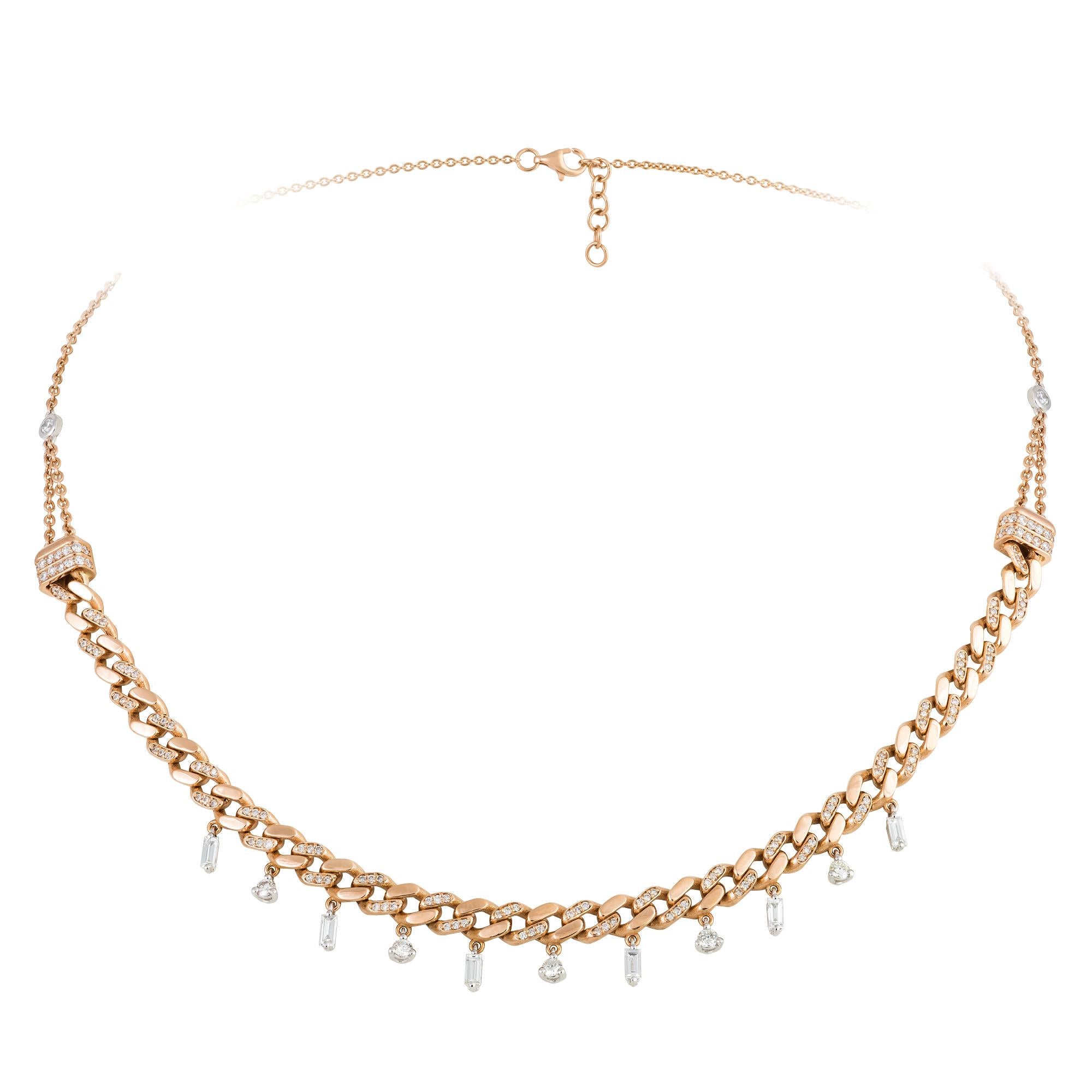Weißes Pink Gold 18K Halskette Diamant für Sie, baumelnd (Moderne) im Angebot