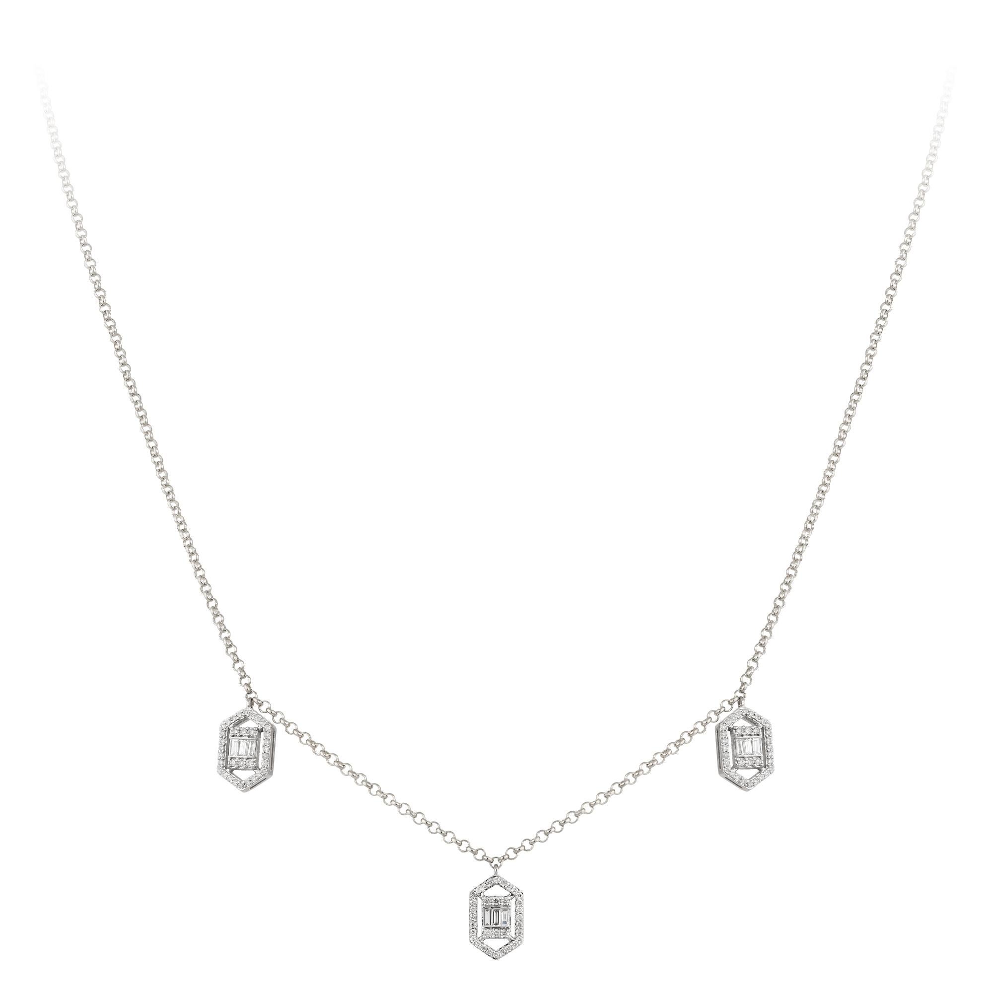 NECKLACE 18K White/Yellow Gold Diamond 0.38 Cts/102 Pcs Tapered Baguette 0.23 Cts/9 Pcs