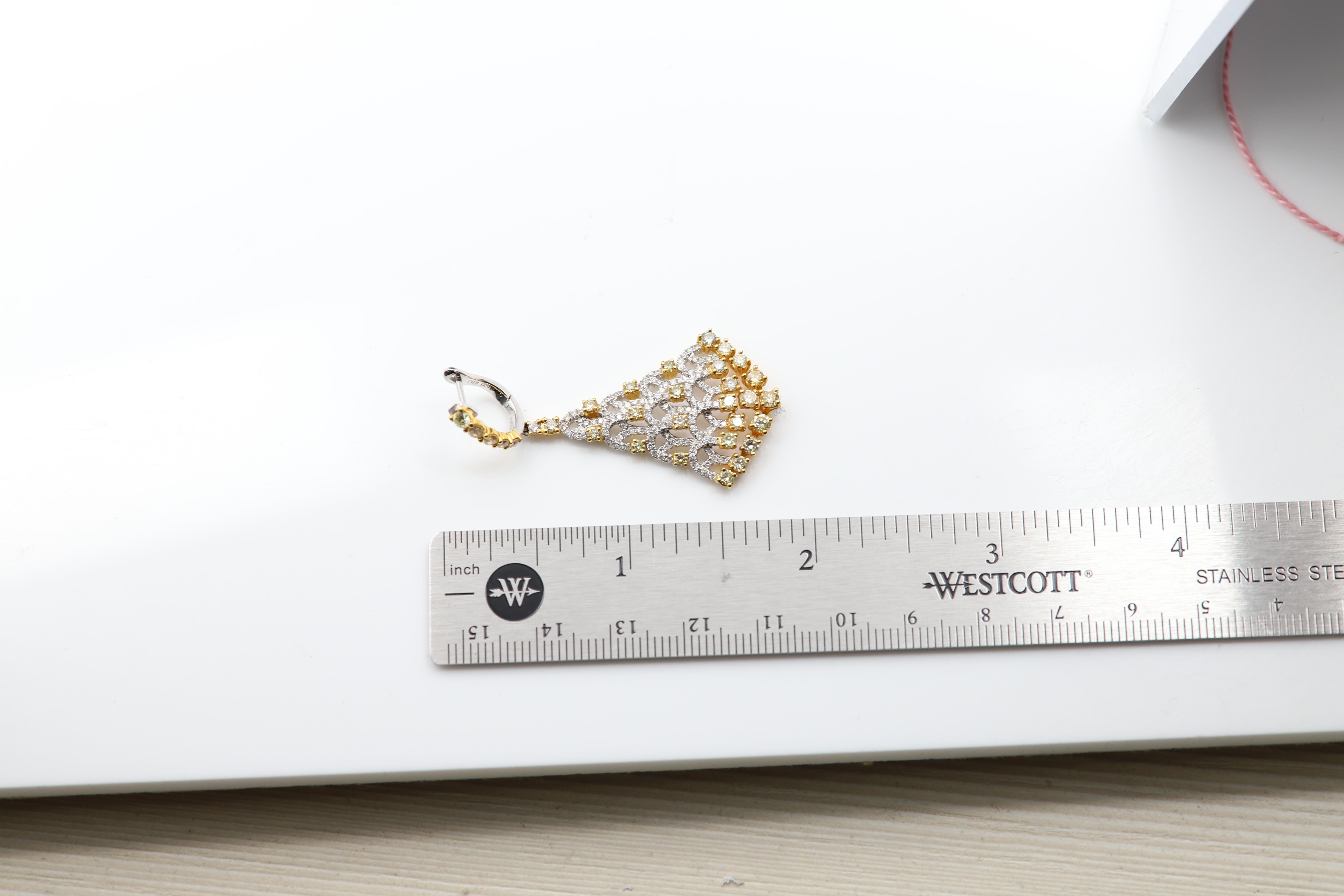 Women's Dangle Yellow Diamond Earrings 18 Karat White and Yellow Gold Chandelier Earring For Sale