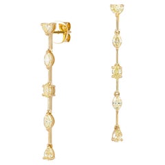 Dangle Yellow Gold 18K Earrings Diamond for Her