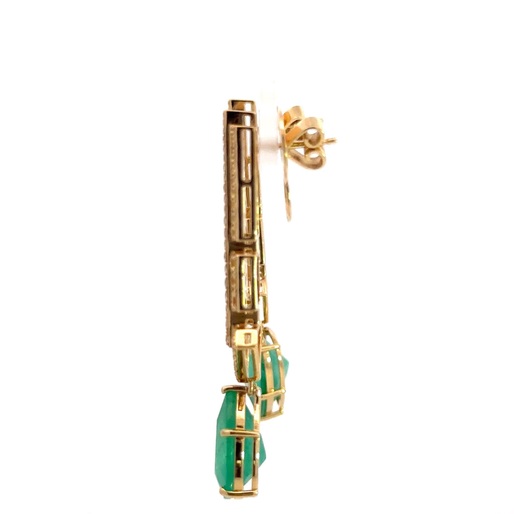 Dangle Yellow Sapphire Emerald Diamond 18K Yellow Gold Earrings For Her For Sale 1