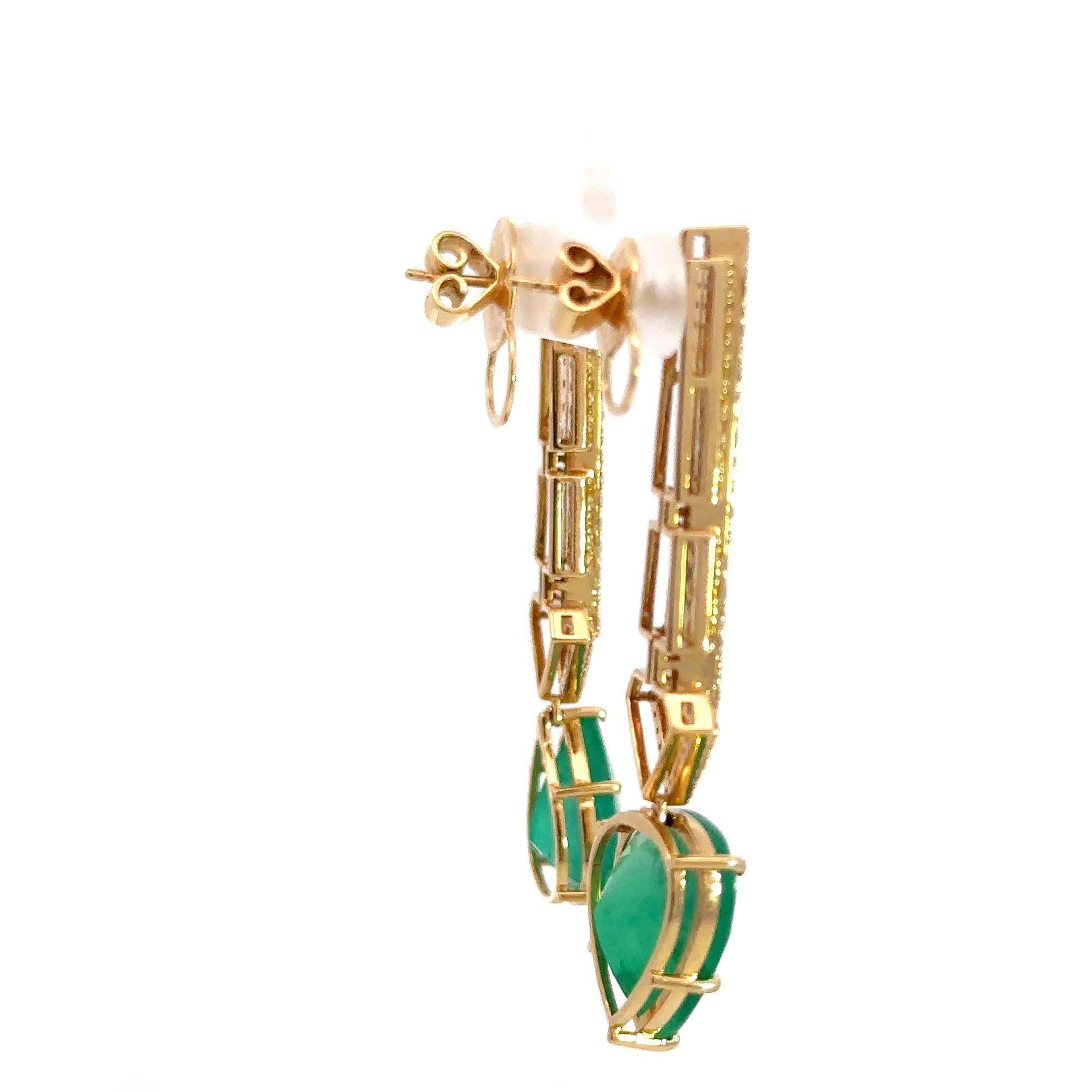 Dangle Yellow Sapphire Emerald Diamond 18K Yellow Gold Earrings For Her For Sale 3