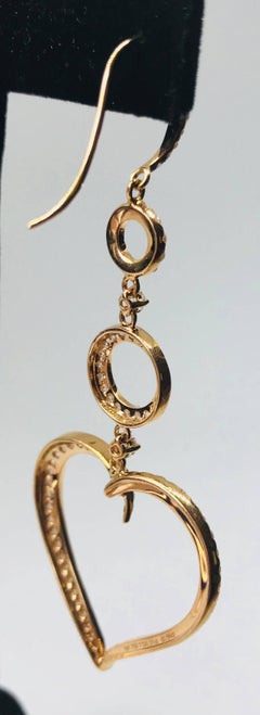 Dangling 18 Karat Yellow Gold 11.35 grams and Diamond Heart Shaped Earrings