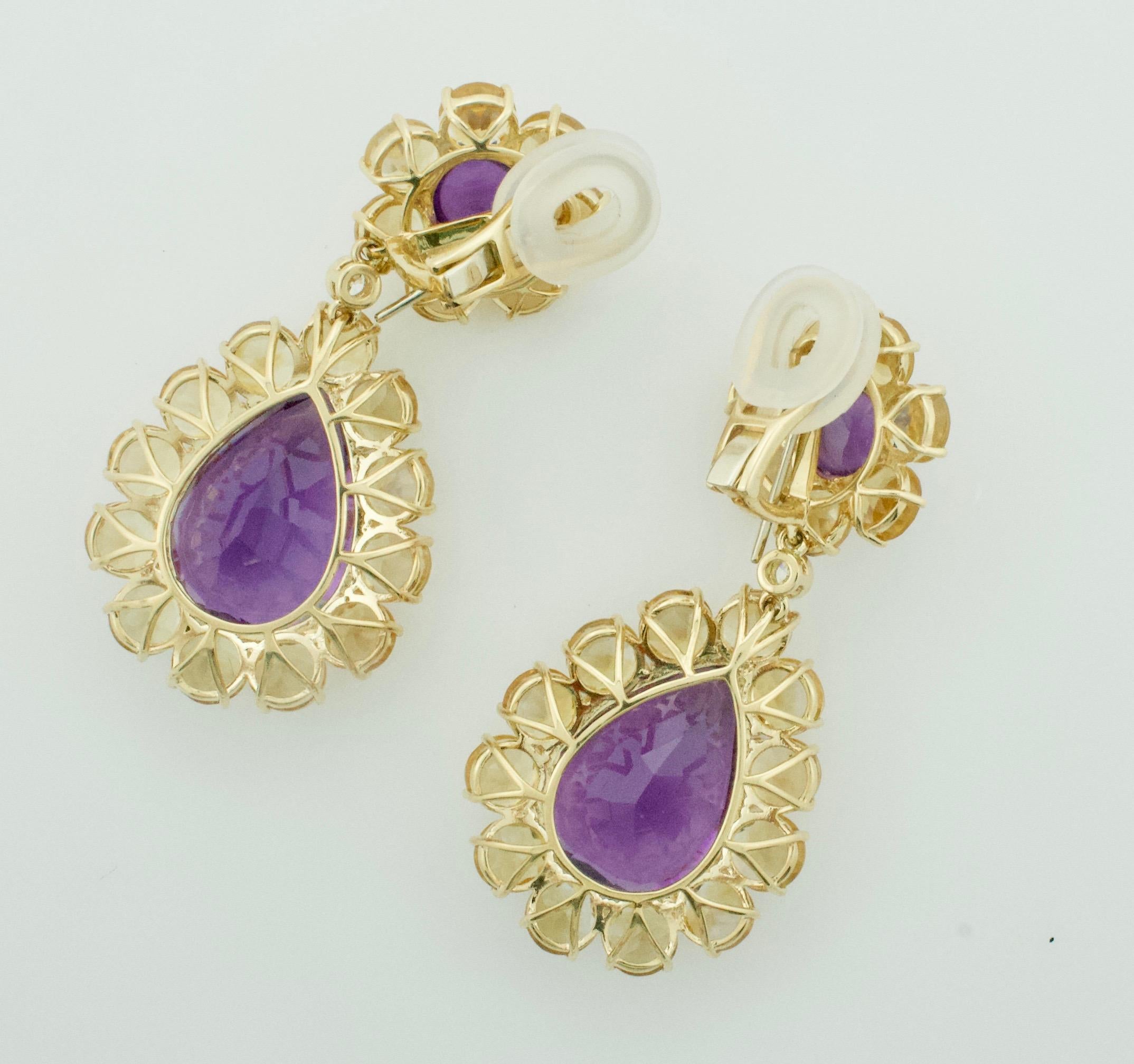 Dangling Amethyst, Citrine and Diamond Show Stopper Large Earrings in 18k In Excellent Condition For Sale In Wailea, HI