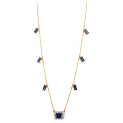 Collier en or jaune 14k avec saphir bleu et diamant Cadeau pour elle