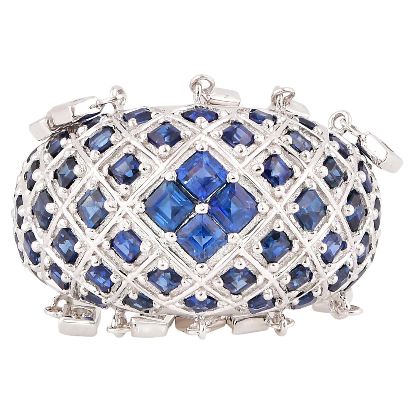 Dangling Blue Sapphire & Diamond Ring in 18 Karat White Gold For Sale