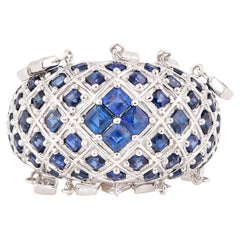 Dangling Blue Sapphire & Diamond Ring in 18 Karat White Gold