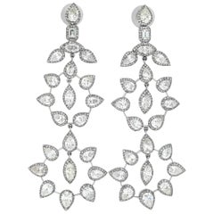 Dangling Brillant Pear, Marquis & Round Cut 18k White Gold Diamonds Earrings