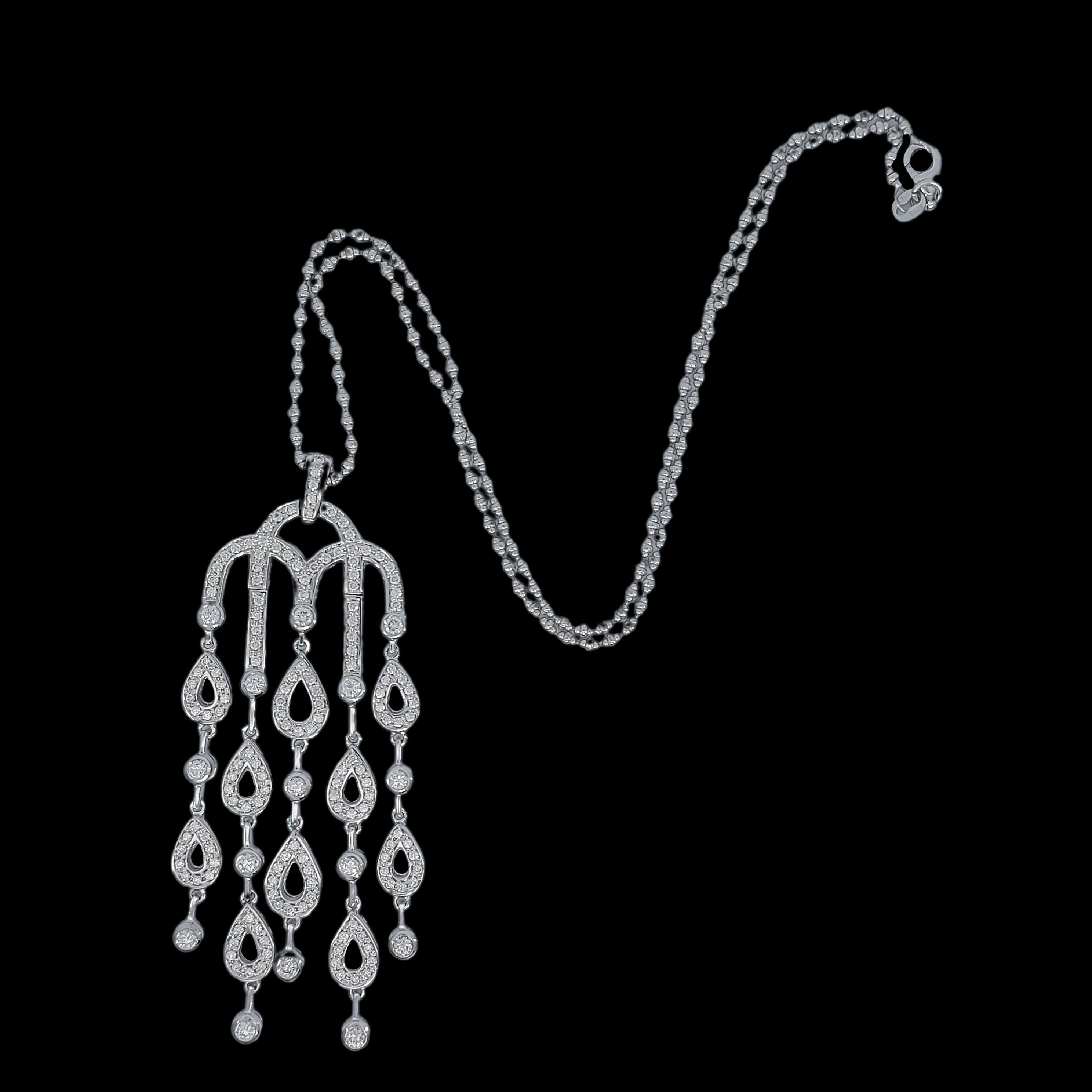 Dangling Chandelier 18kt White Gold Necklace with 5.4ct Diamonds For Sale 7