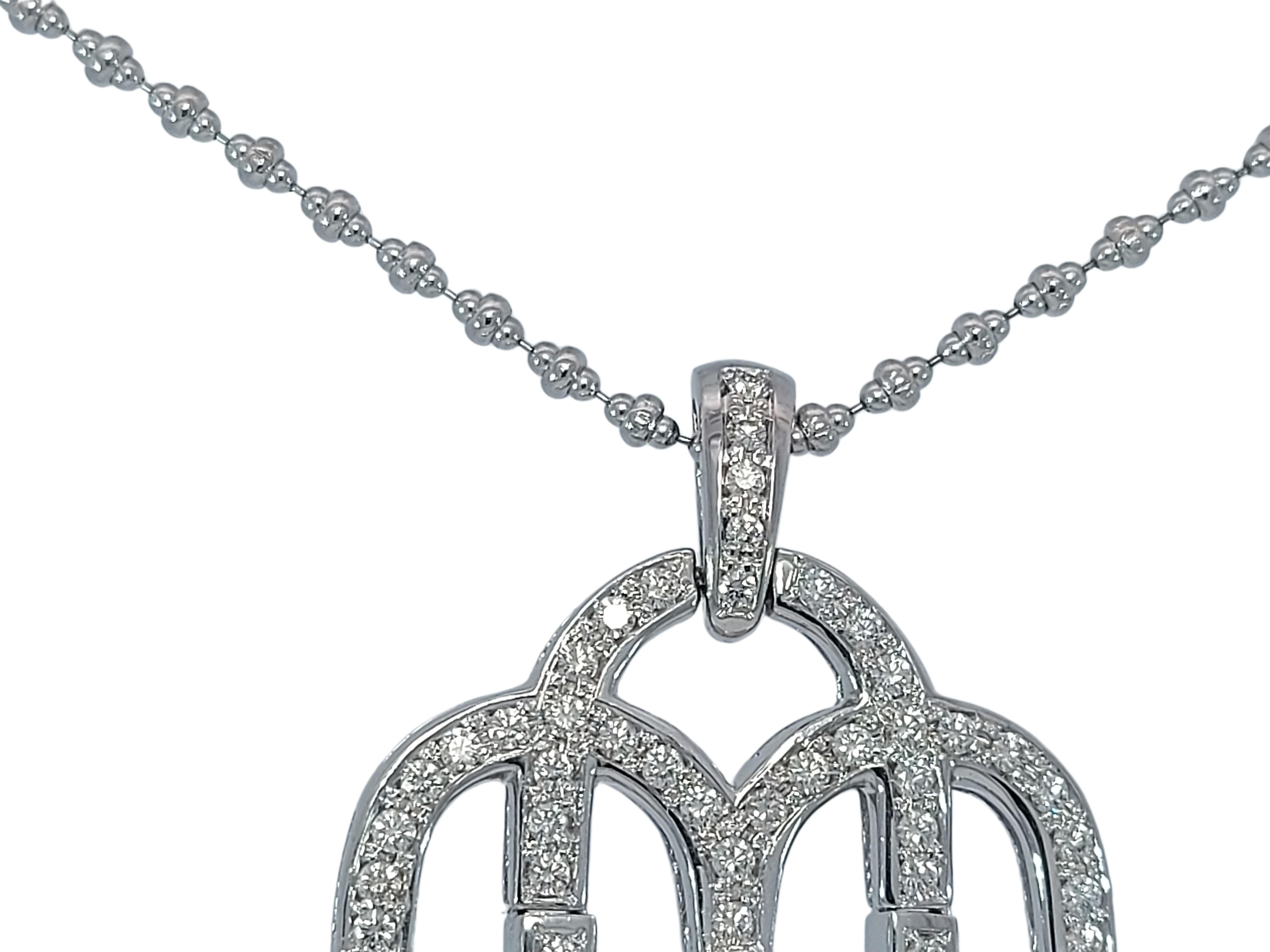Dangling Chandelier 18kt White Gold Necklace with 5.4ct Diamonds In New Condition For Sale In Antwerp, BE
