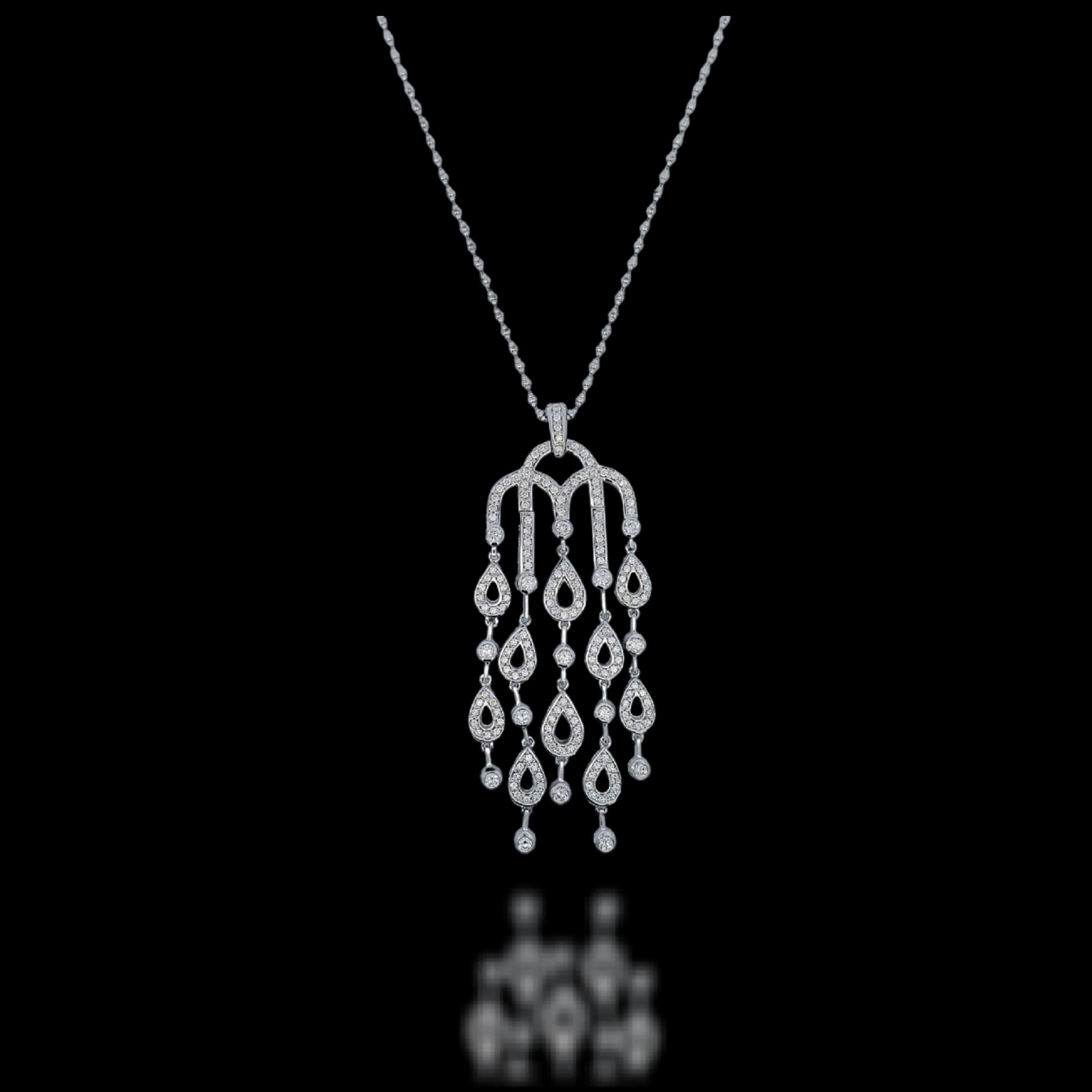 Women's or Men's Dangling Chandelier 18kt White Gold Necklace with 5.4ct Diamonds For Sale