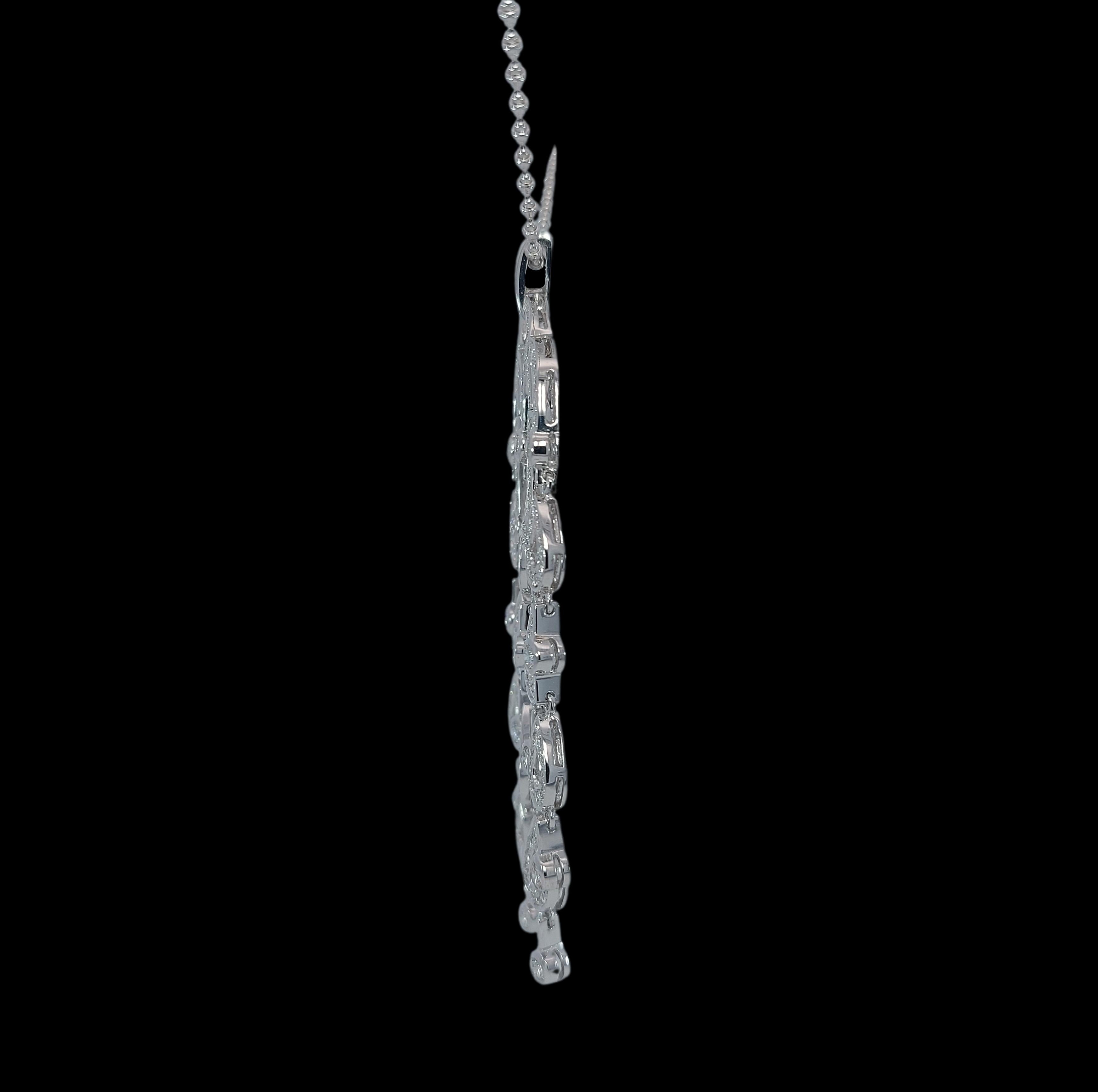Dangling Chandelier 18kt White Gold Necklace with 5.4ct Diamonds For Sale 2