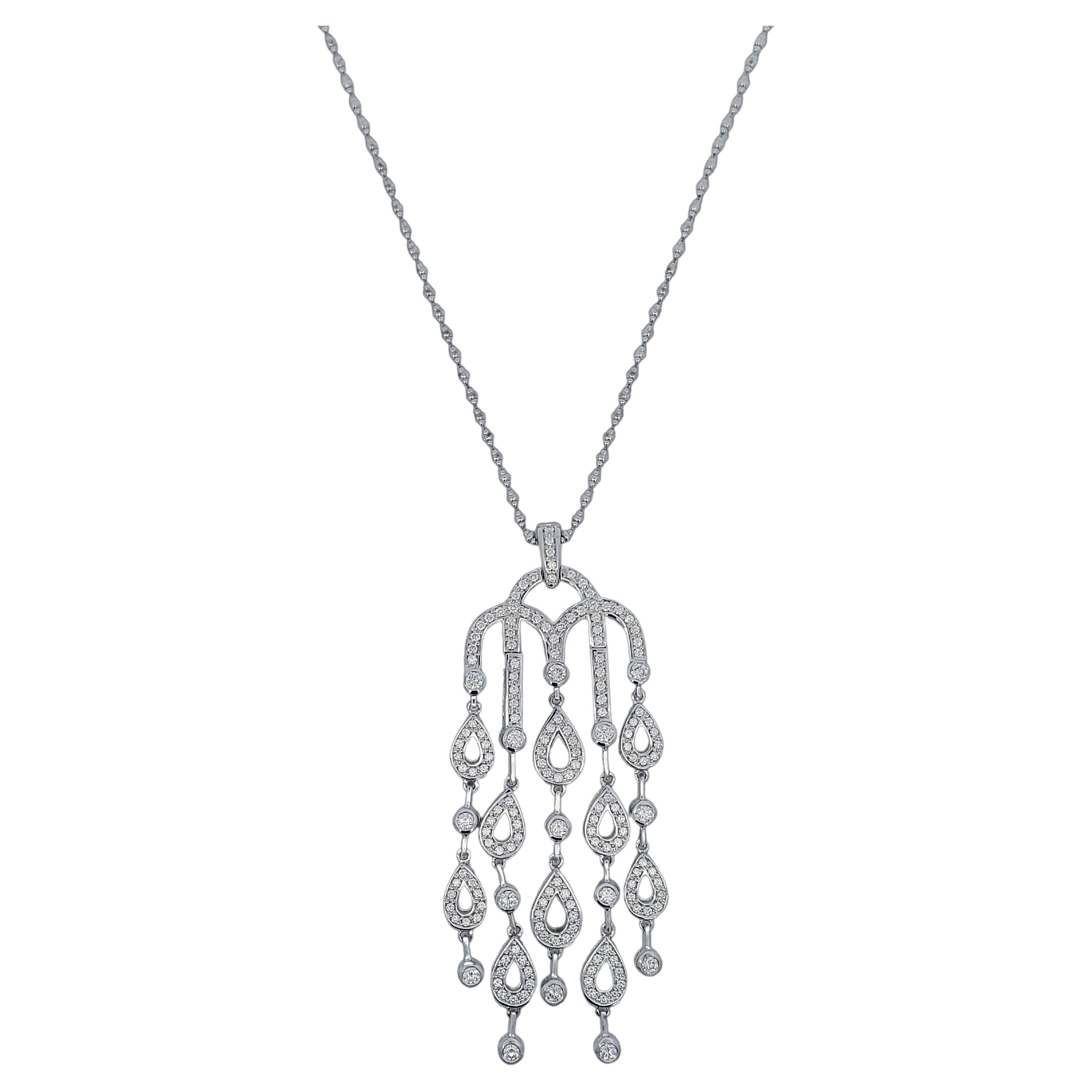 Dangling Chandelier 18kt White Gold Necklace with 5.4ct Diamonds For Sale