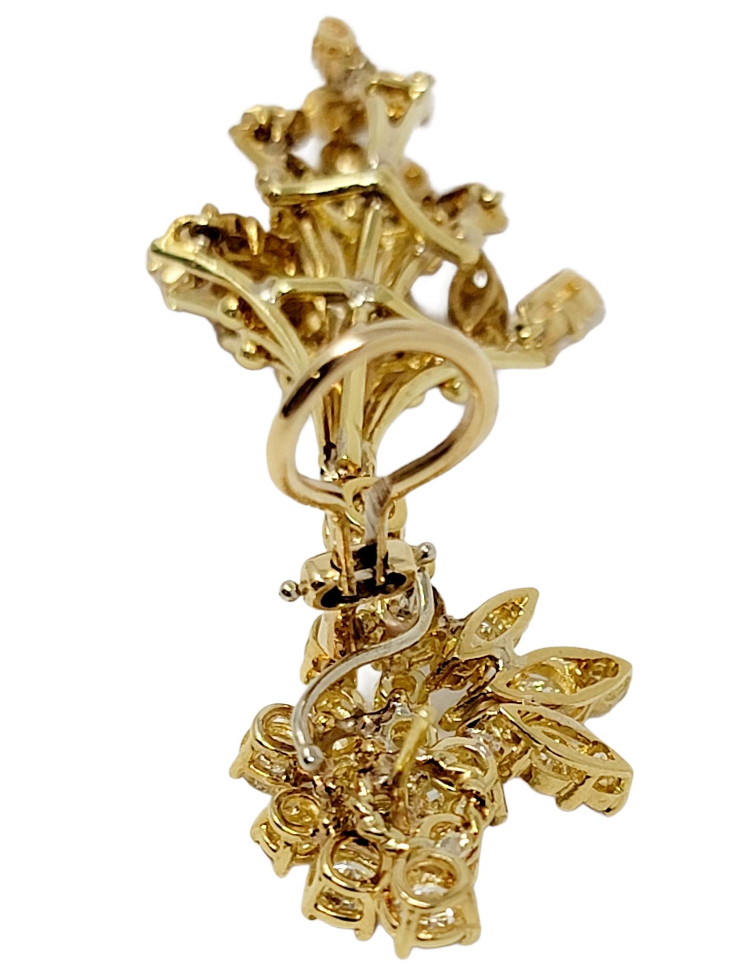 Dangling Chandelier Earrings in 18 Karat Gold 11.59 Carats Total Round Diamonds For Sale 2