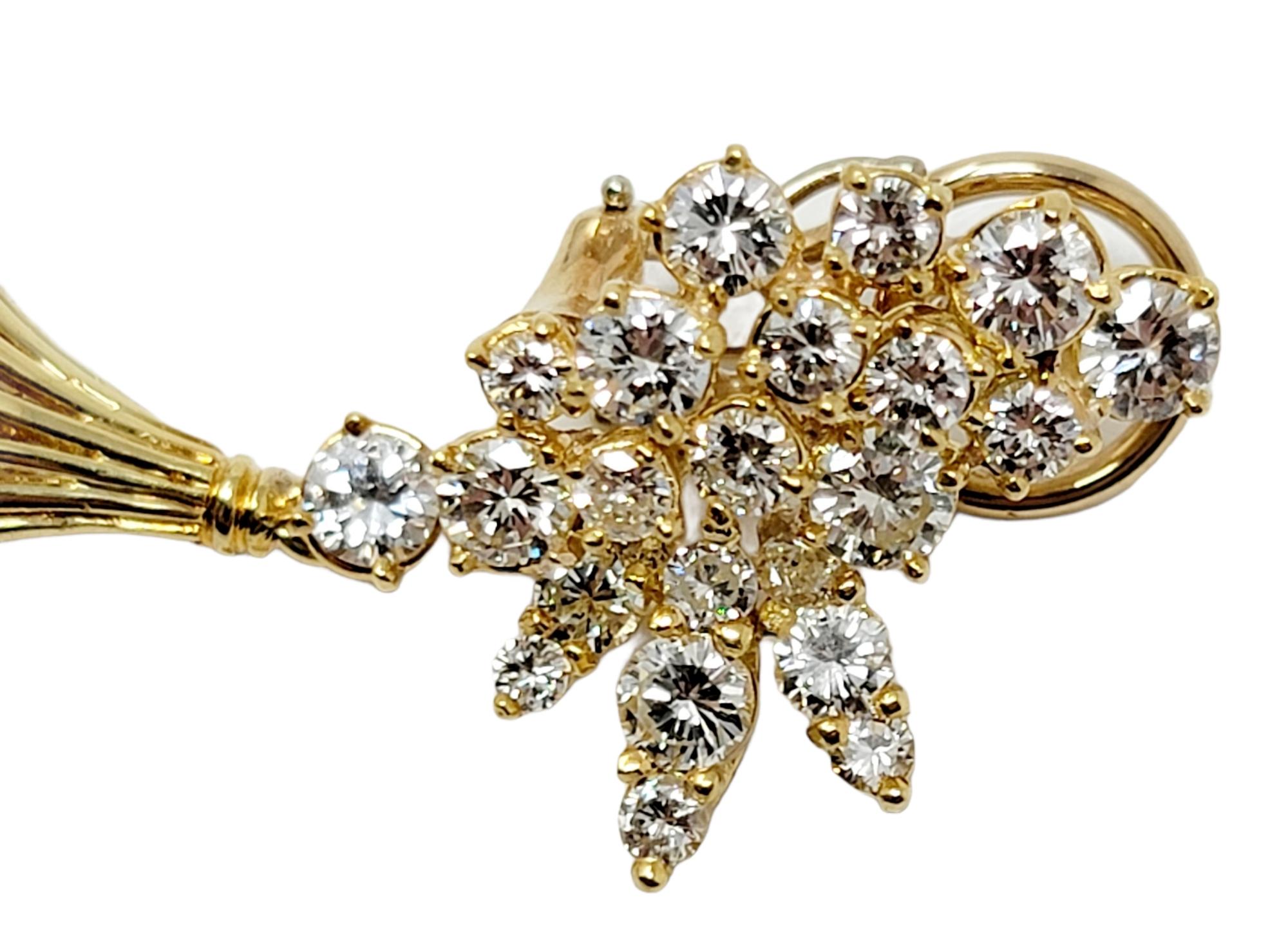 Dangling Chandelier Earrings in 18 Karat Gold 11.59 Carats Total Round Diamonds For Sale 3
