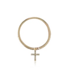 Dangling Cross Charm 14k Yellow Gold Pave Diamond Band Ring Fine Jewelry