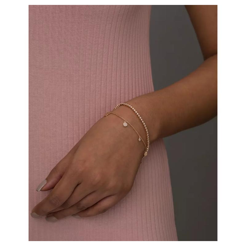 Taglio rotondo Bracciale con diamanti e dischi pendenti in oro massiccio 14k in vendita
