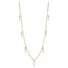 Dangling Diamond Baguette Necklace 18 Karat Gold