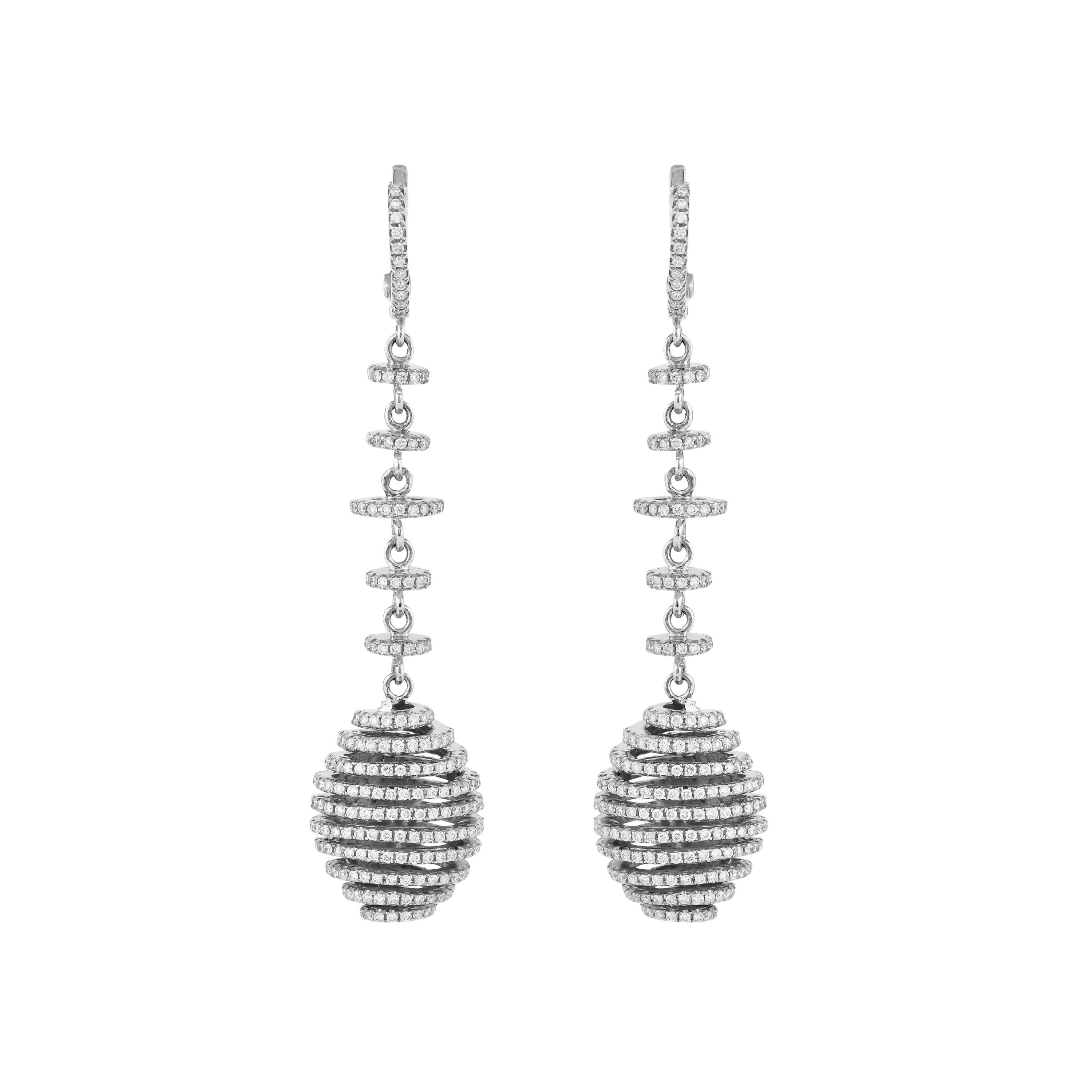 Contemporary Dangling Diamond Earring in 14 Karat White Gold For Sale