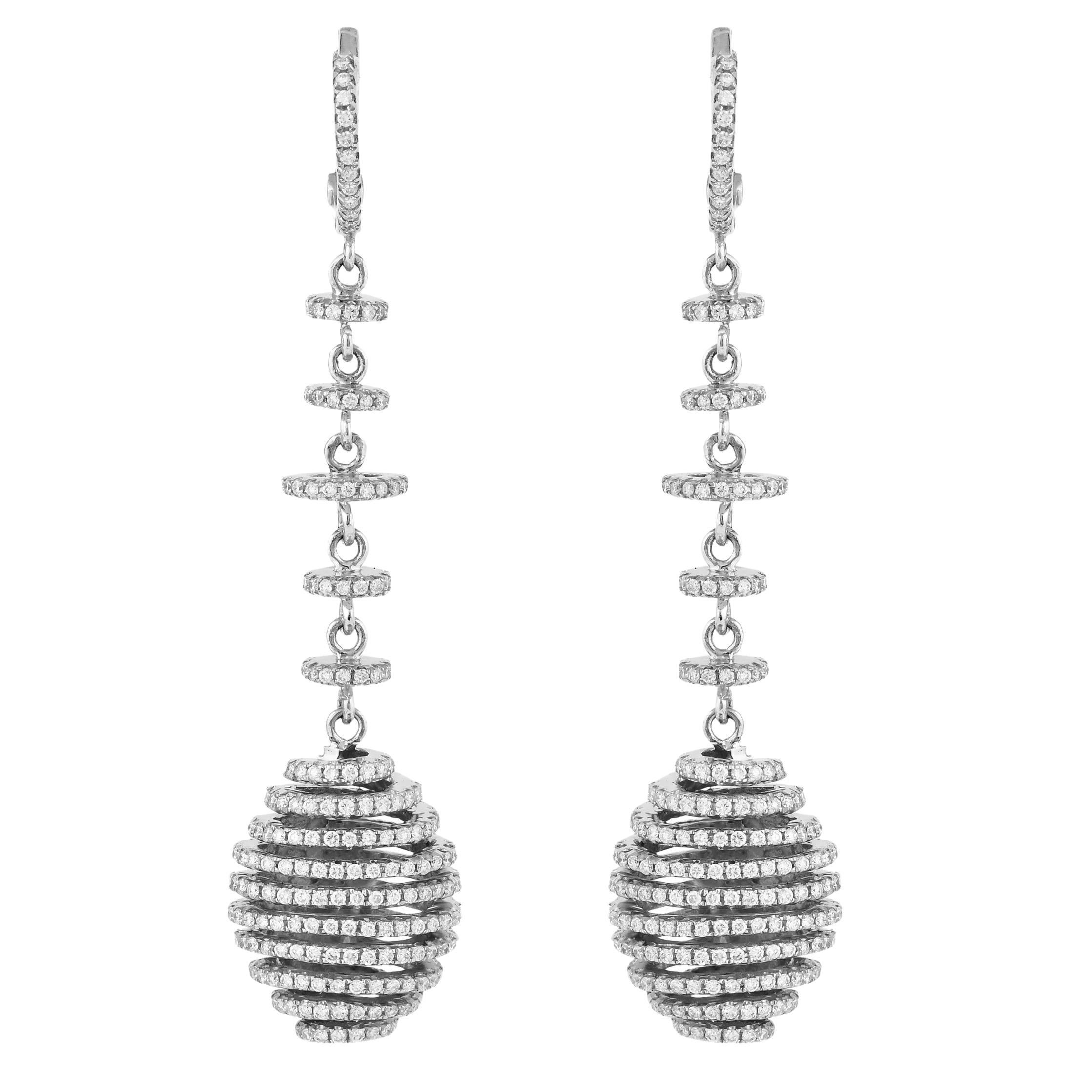 Dangling Diamond Earring in 14 Karat White Gold For Sale
